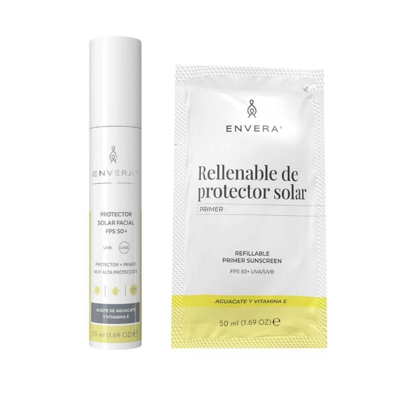 Protector Solar Facial + Rellenable Envera FSP 50+ 100ml Sin Color
