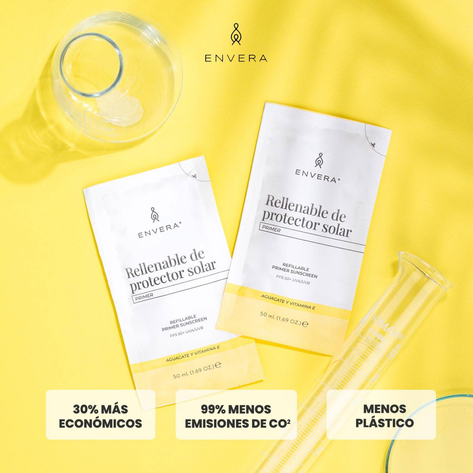 Protector Solar Facial + Rellenable Envera FSP 50+ 100ml Sin Color