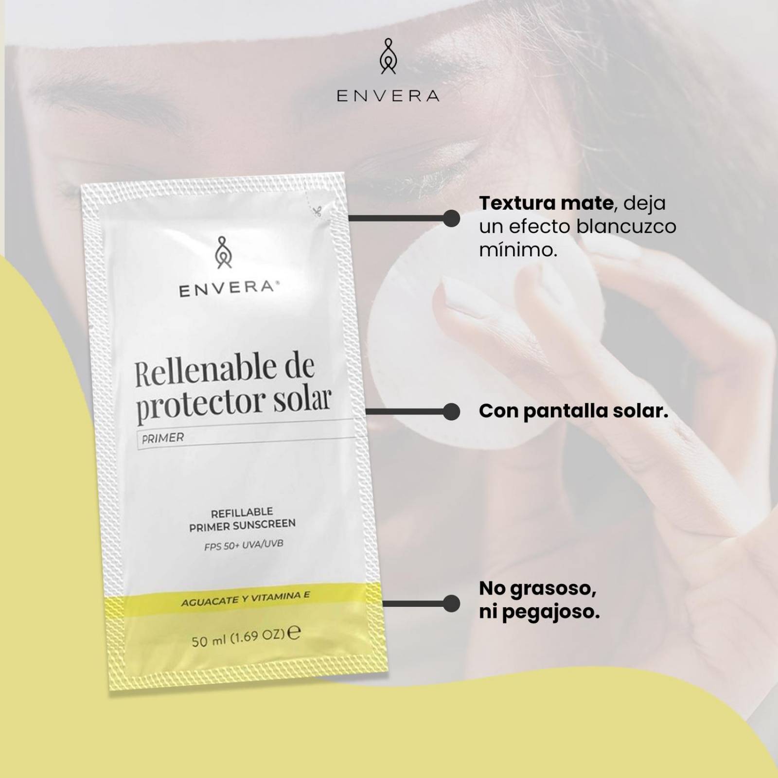 Protector Solar Facial + Rellenable Envera FSP 50+ 100ml Sin Color