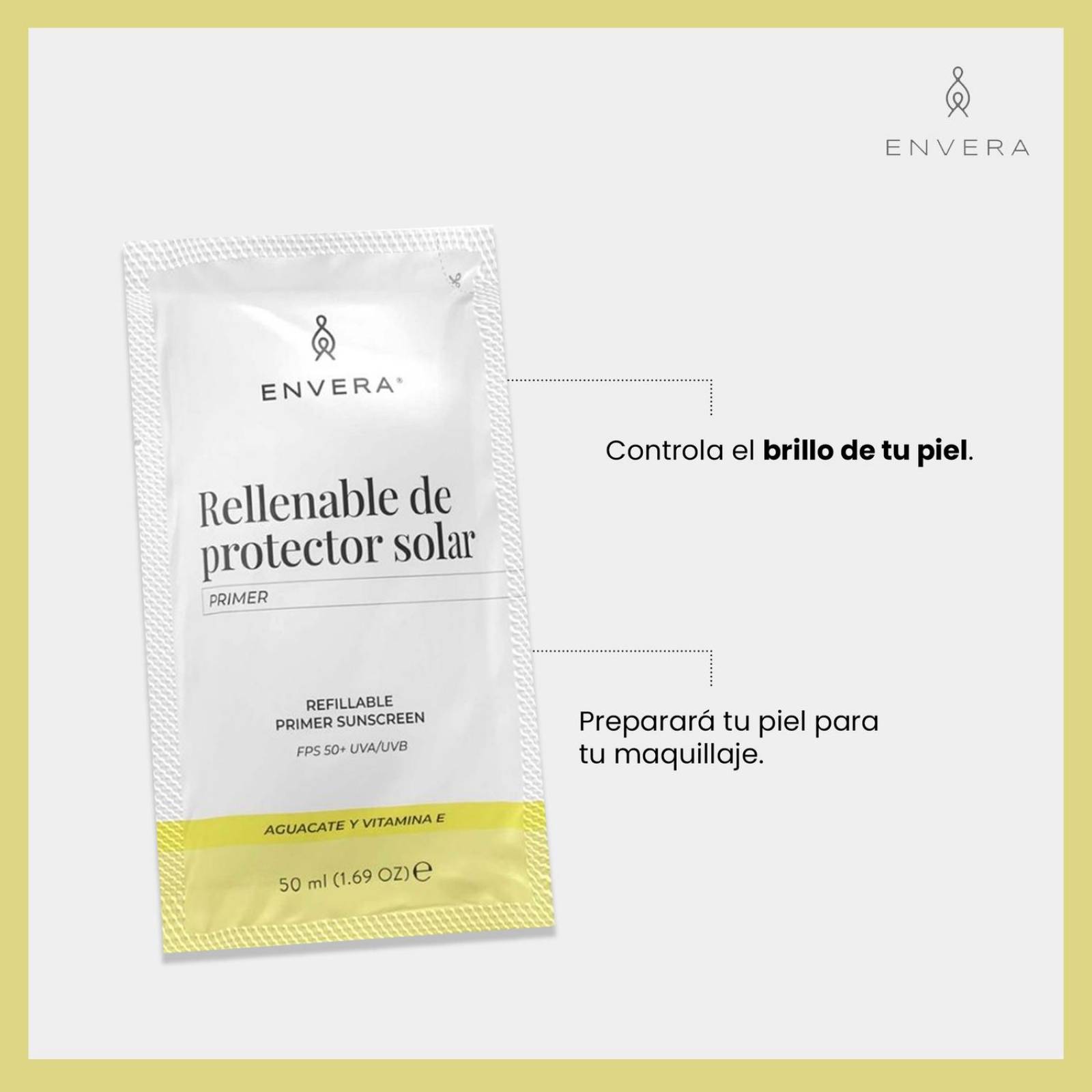 Protector Solar Facial + Rellenable Envera FSP 50+ 100ml Sin Color