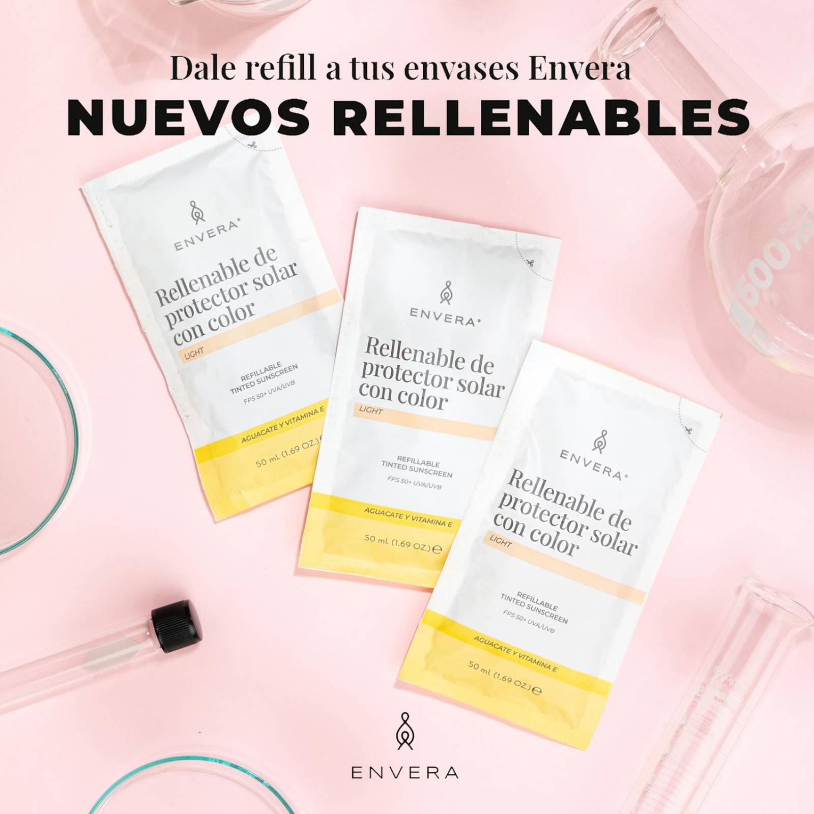 Protector Solar Facial + Rellenable Envera FSP 50+ 100ml Light
