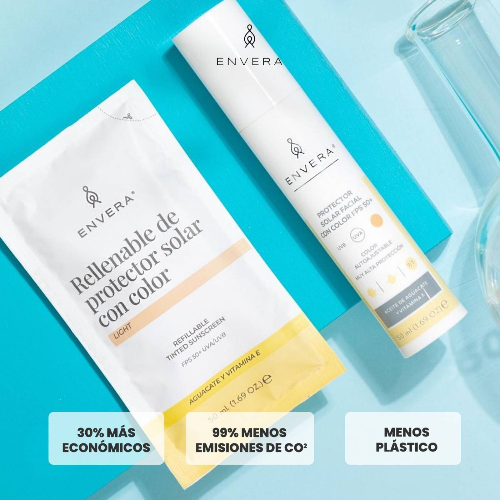Protector Solar Facial + Rellenable Envera FSP 50+ 100ml Light