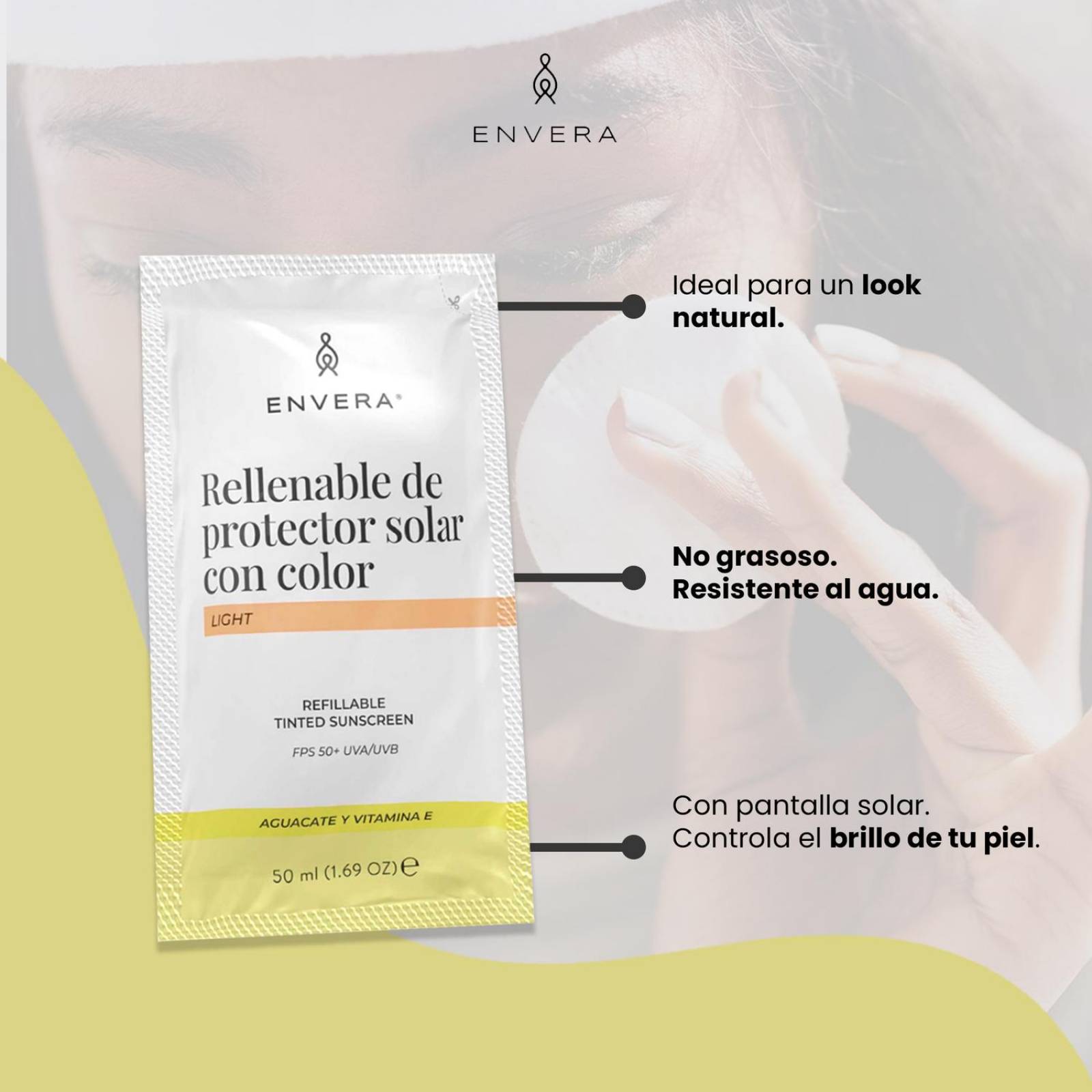 Protector Solar Facial + Rellenable Envera FSP 50+ 100ml Light