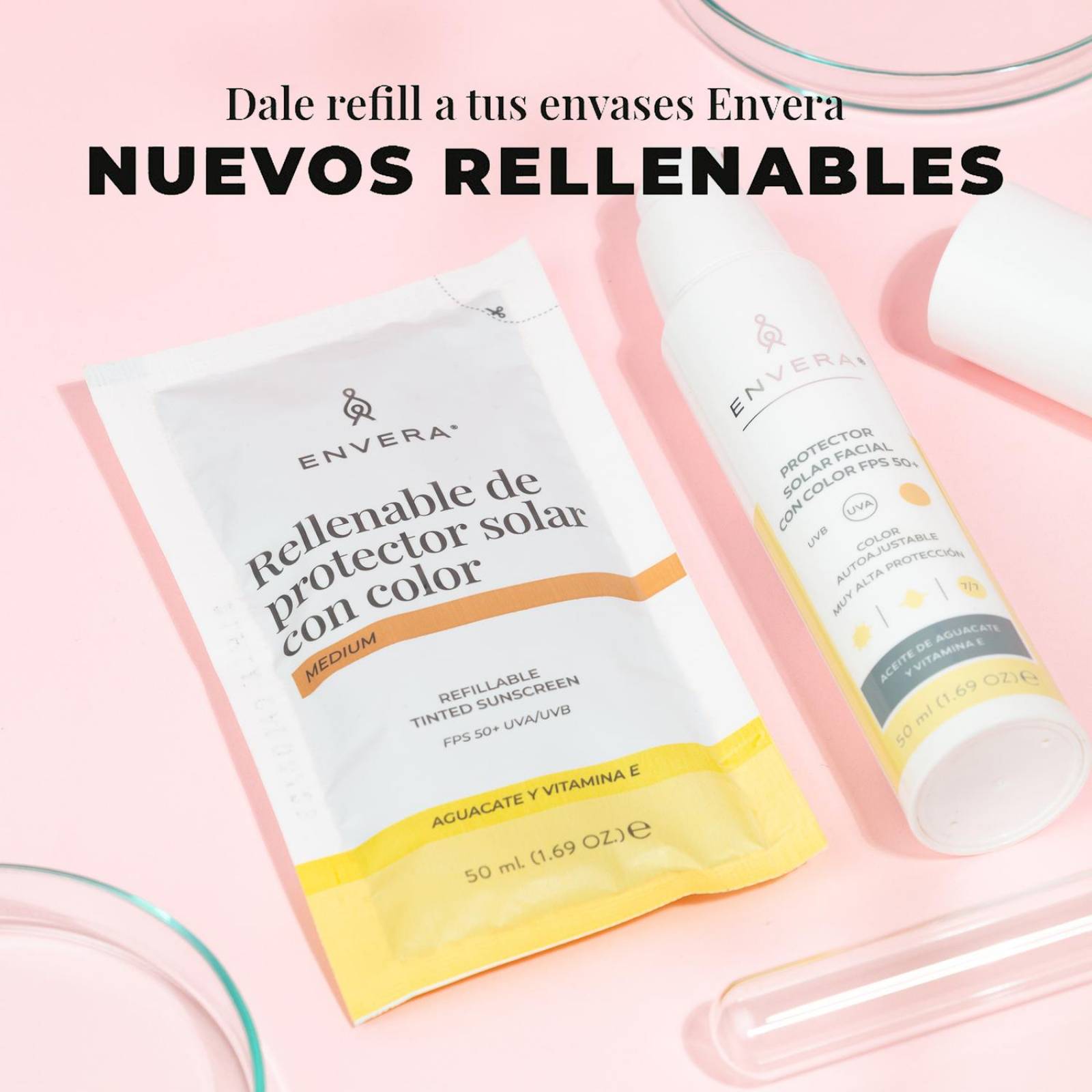Protector Solar Facial + Rellenable Envera FSP 50+ 100ml Medium
