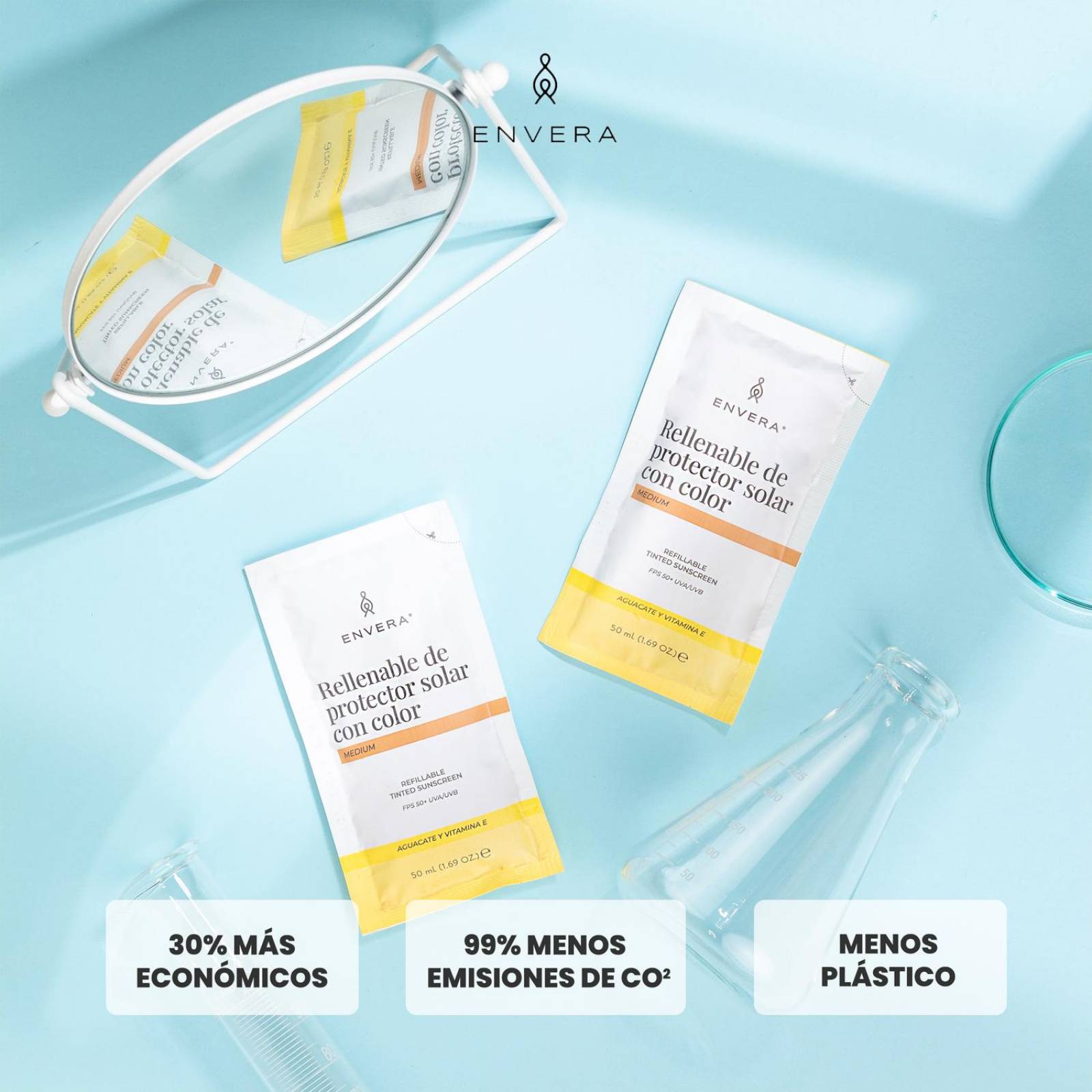 Protector Solar Facial + Rellenable Envera FSP 50+ 100ml Medium