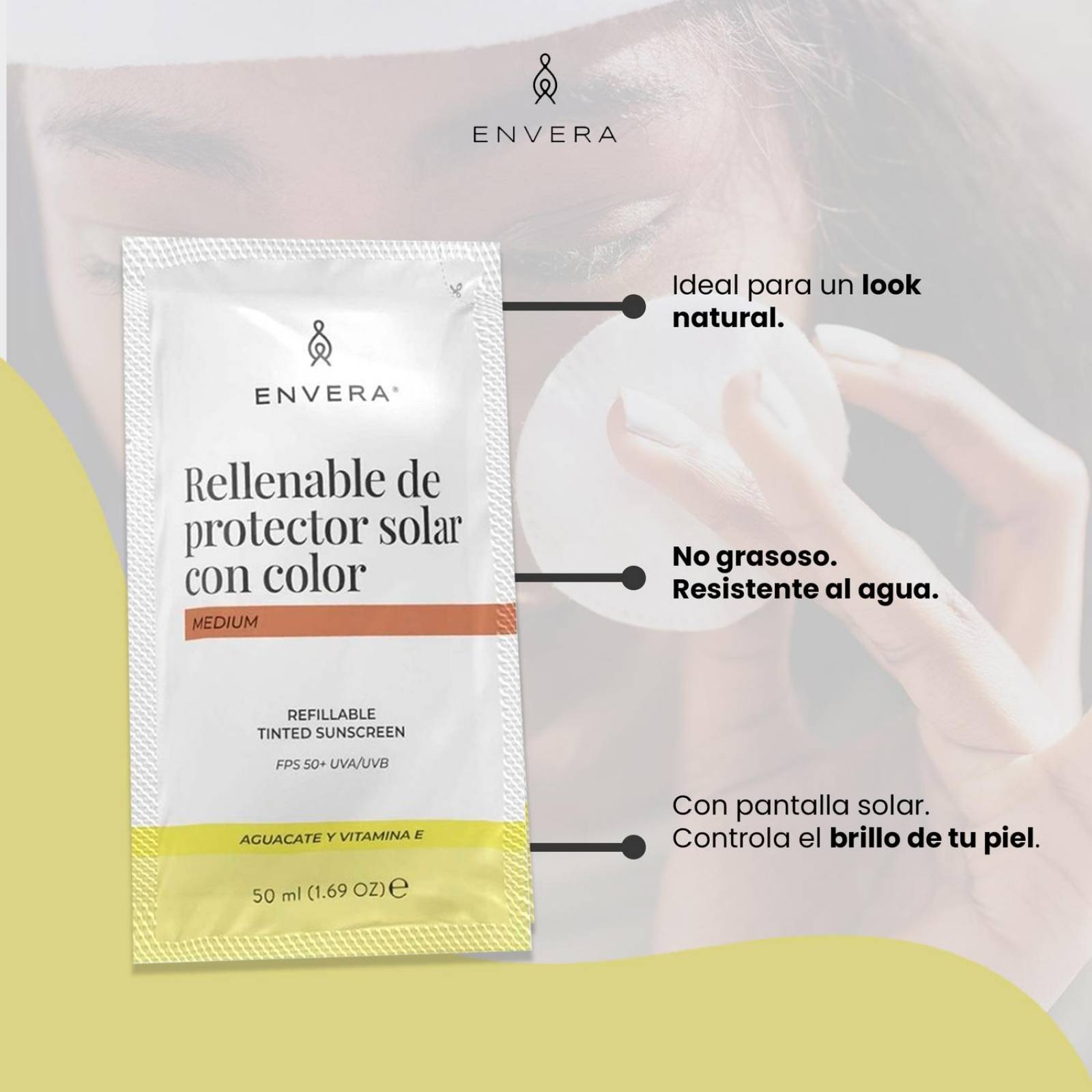 Protector Solar Facial + Rellenable Envera FSP 50+ 100ml Medium