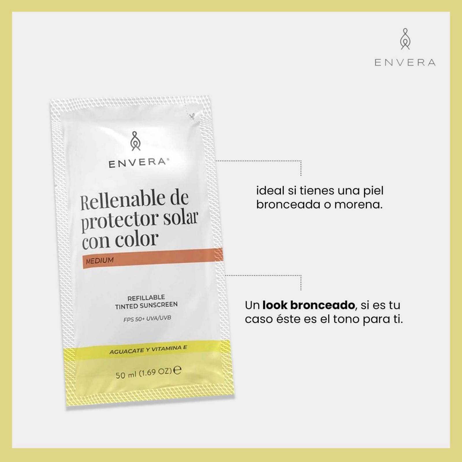 Protector Solar Facial + Rellenable Envera FSP 50+ 100ml Medium