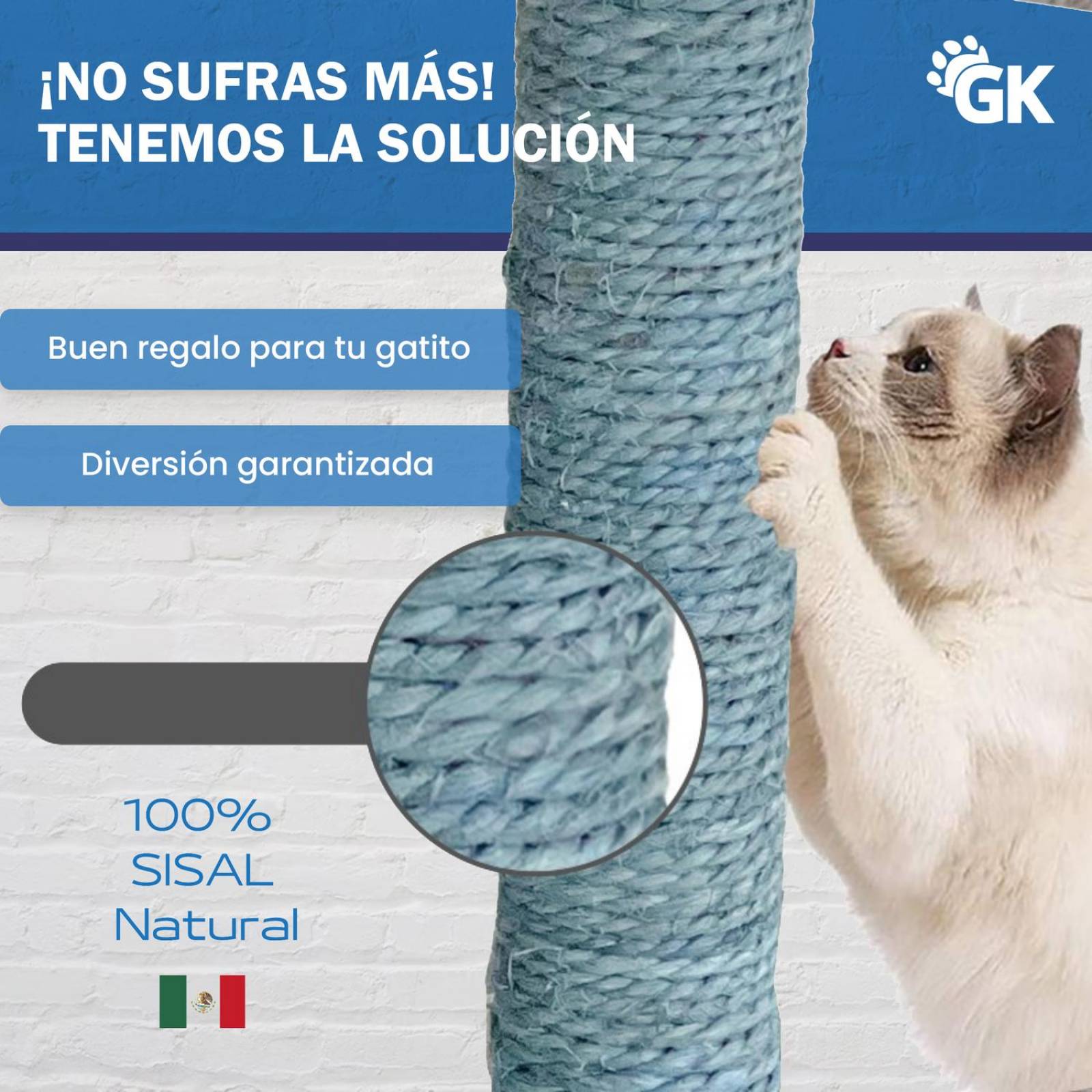 Juguete Arbol Rascadero para Gatos 52cm Sisal 100% Natural Oaxaca 52 cm