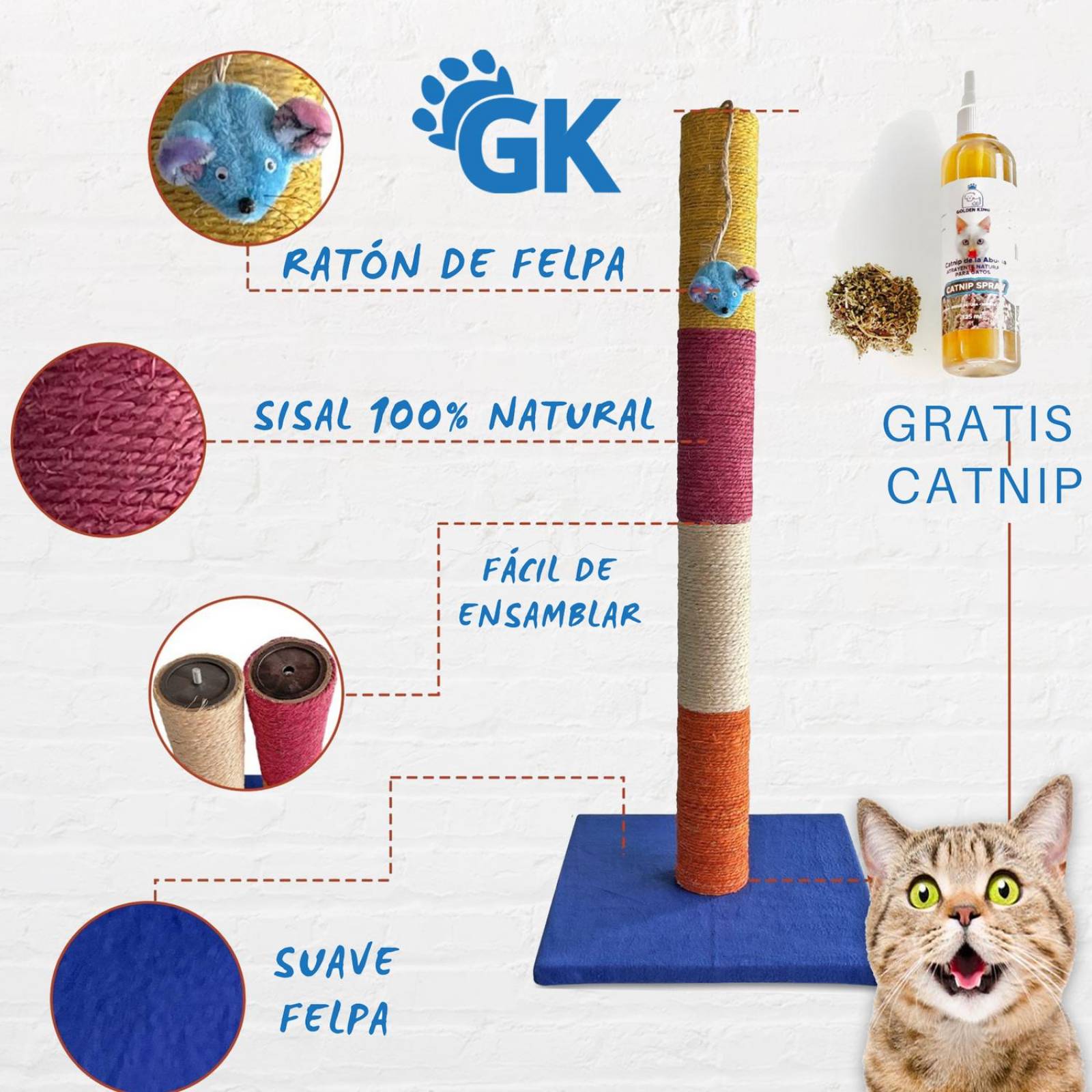 Juguete Arbol Rascadero para Gatos 52cm Sisal 100% Natural Jalsico 52 cm