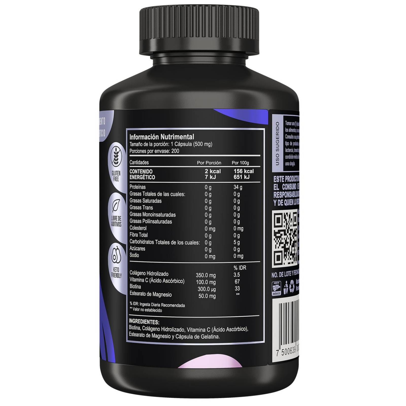 Biotina Pura + Colágeno Hidrolizado 200 Caps | Vitalbotanics 