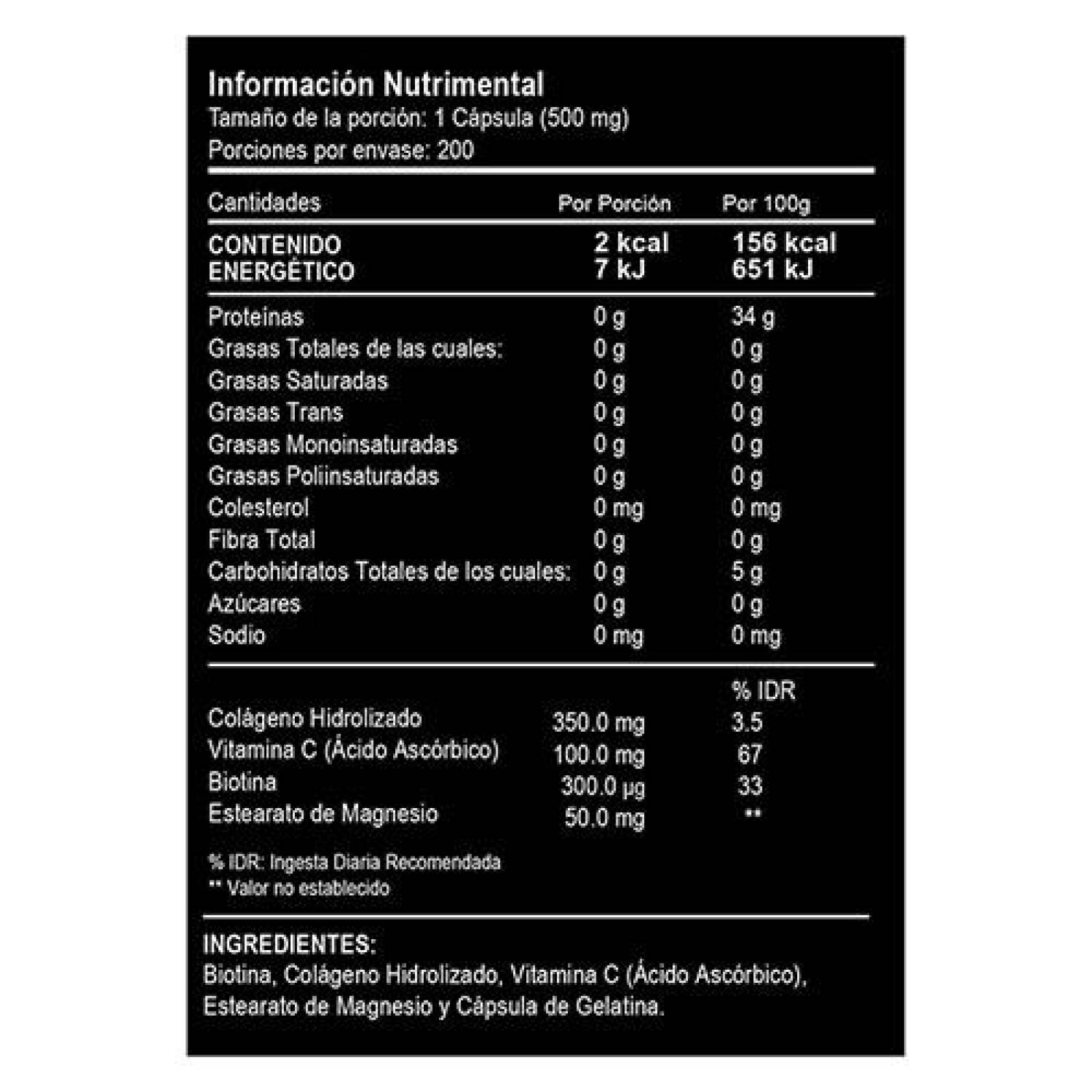 Biotina Pura + Colágeno Hidrolizado 200 Caps | Vitalbotanics 