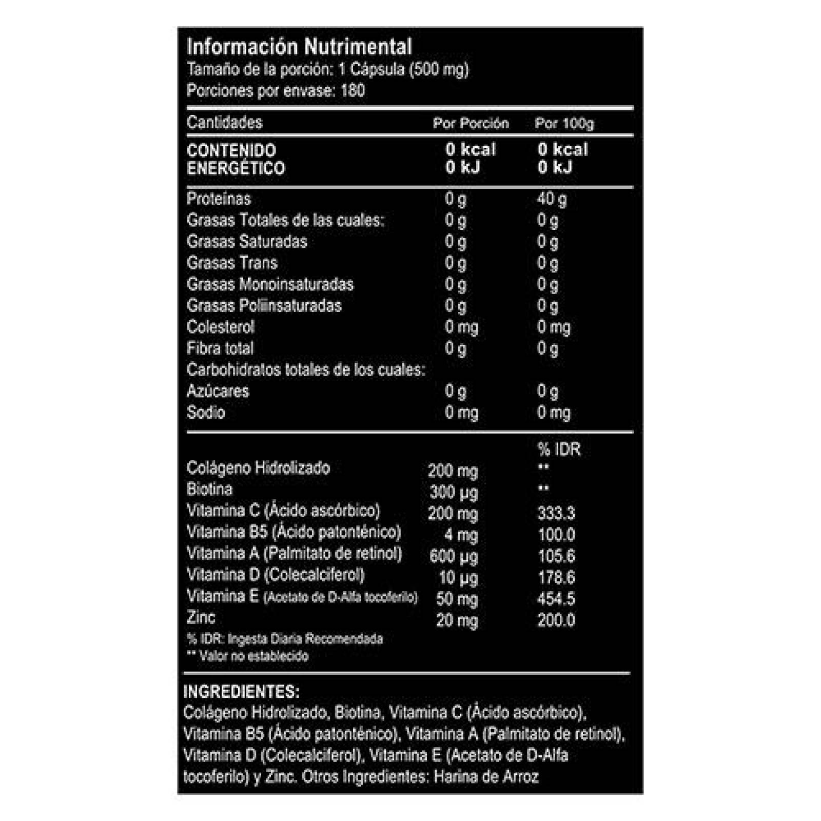 Colágeno Hidrolizado C Biotina 180 Capsulas | Vitalbotanics 