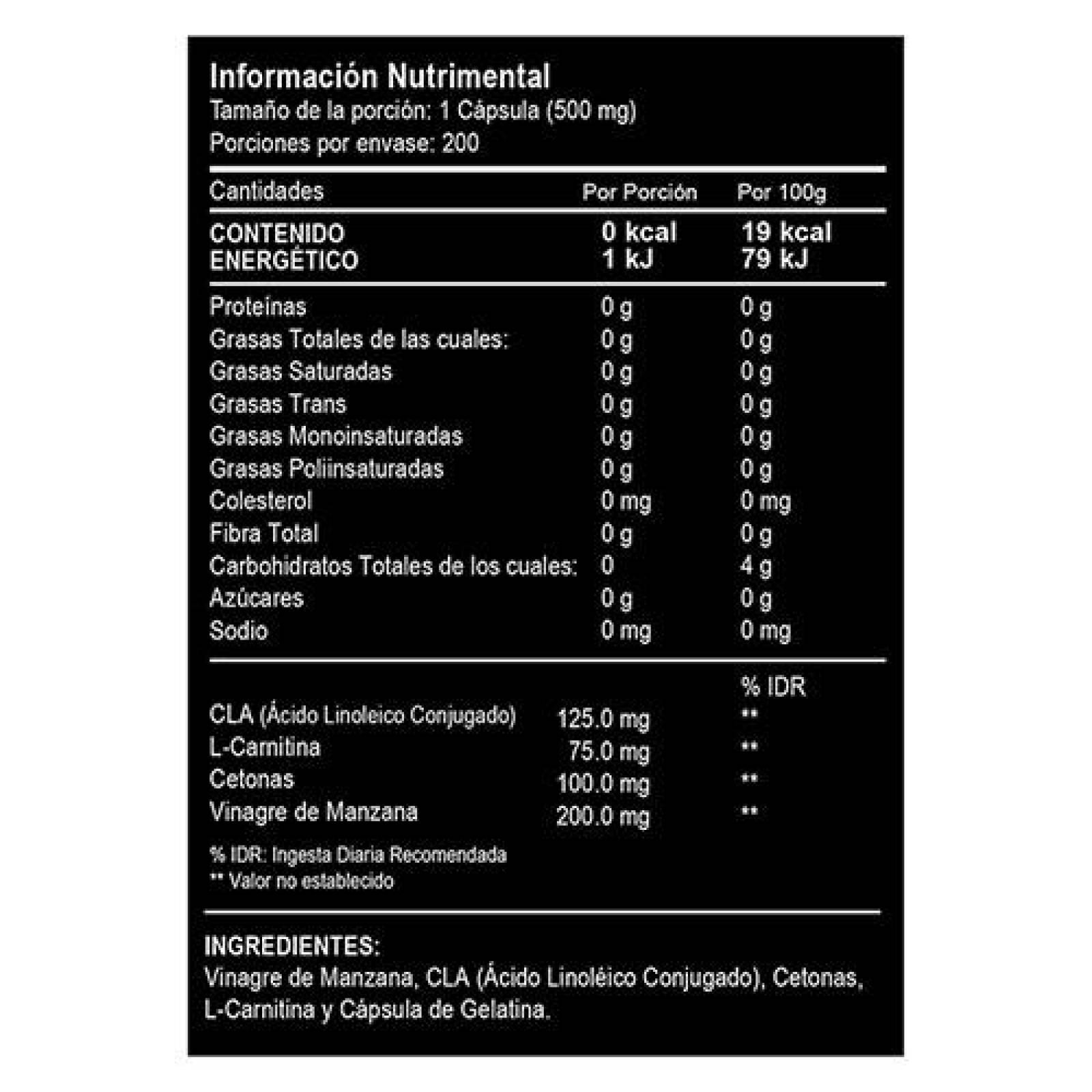 l carnitina con vinagre de manzana L Carnitina + Cla + Vinagre De Manzana 200cap Vitalbotanics