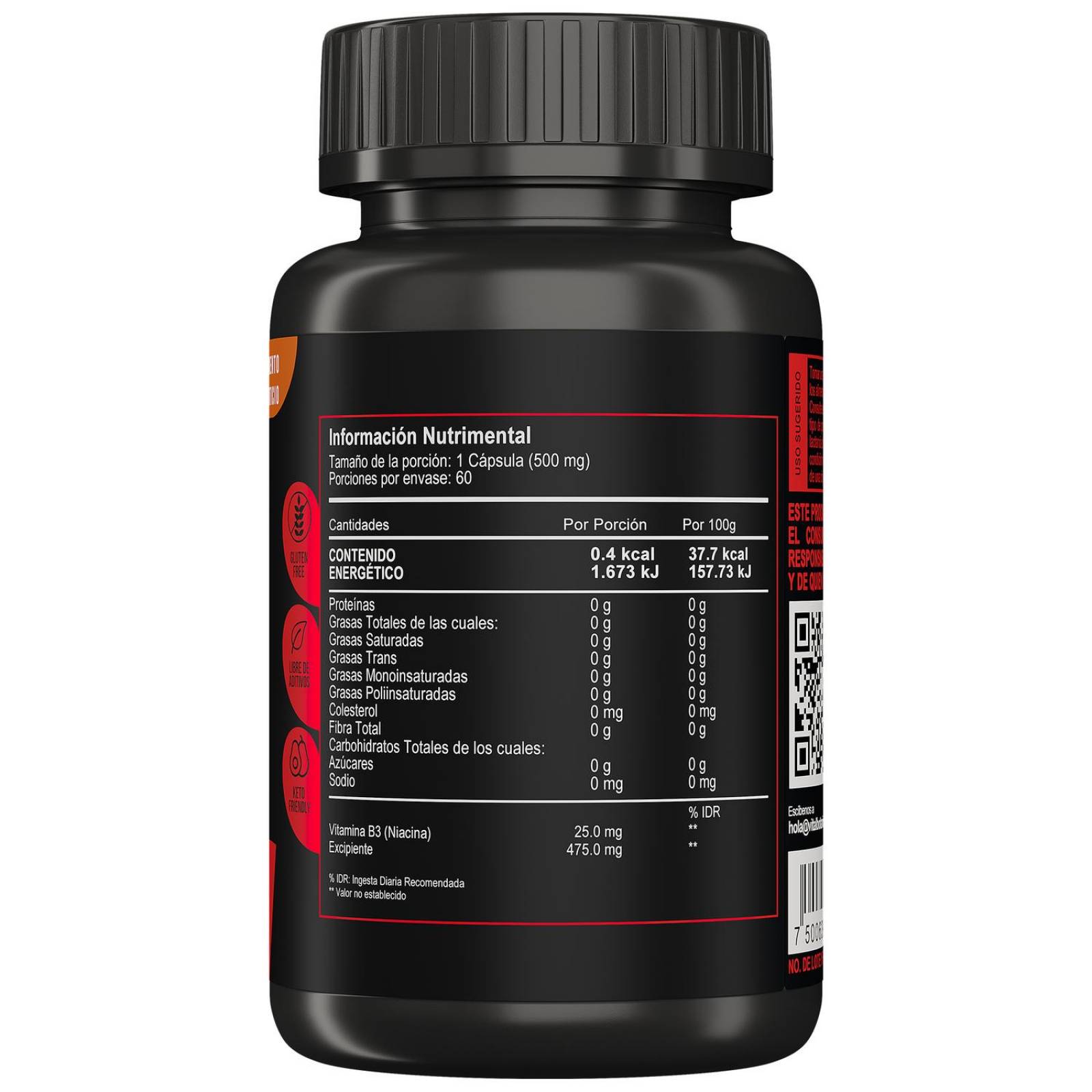 Niacina Vitamina B3| 60 capsulas| Suplemento alimenticio a base de Vitamina B3 | Multivitaminico.