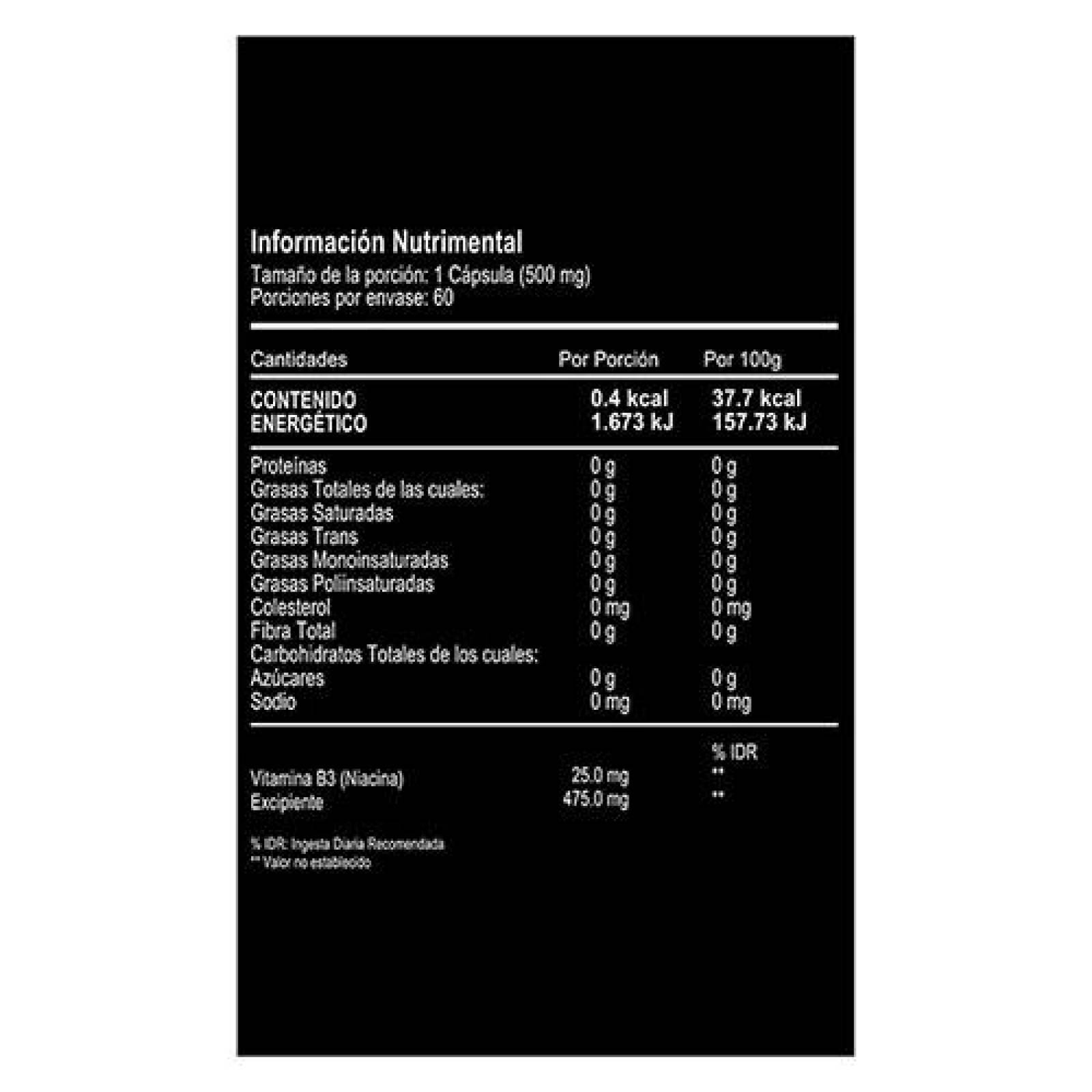 Niacina Vitamina B3| 60 capsulas| Suplemento alimenticio a base de Vitamina B3 | Multivitaminico.