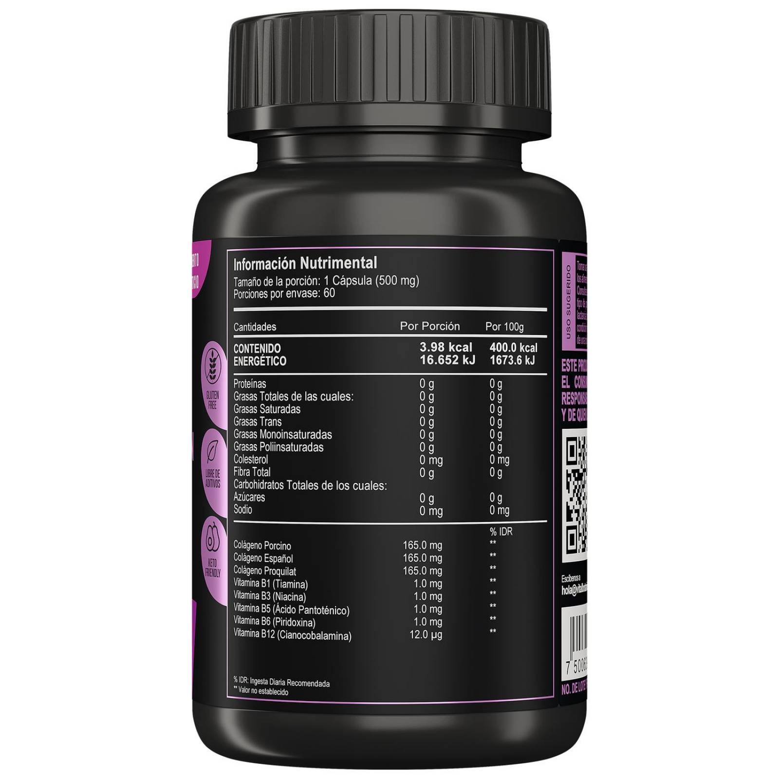 Multi Collagen Complex 5+ | 60 capsulas | Suplemento alimenticio a base Colageno y Vitamina B12. 