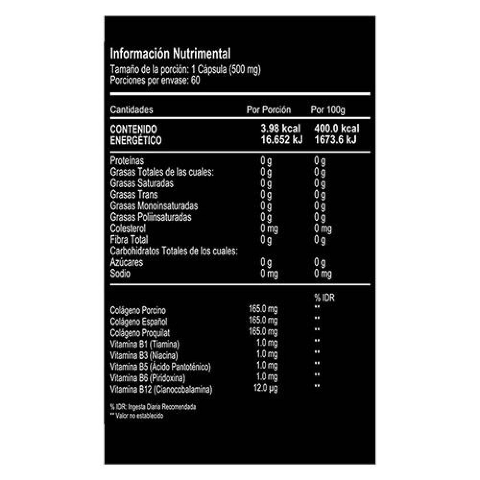 Multi Collagen Complex 5+ | 60 capsulas | Suplemento alimenticio a base Colageno y Vitamina B12. 