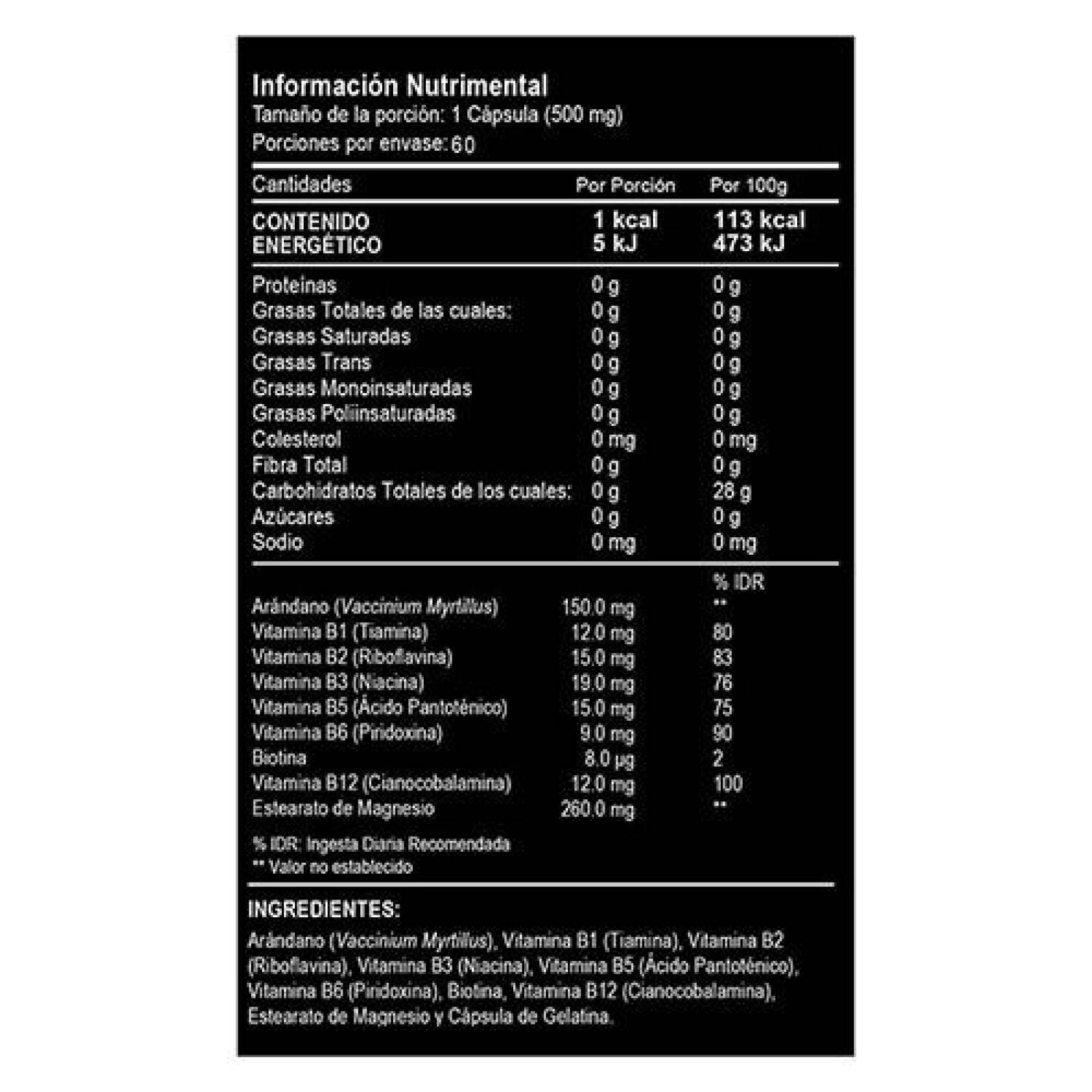 Vitaminas Complejo B + Biotina + Arandano 60 capsulas 