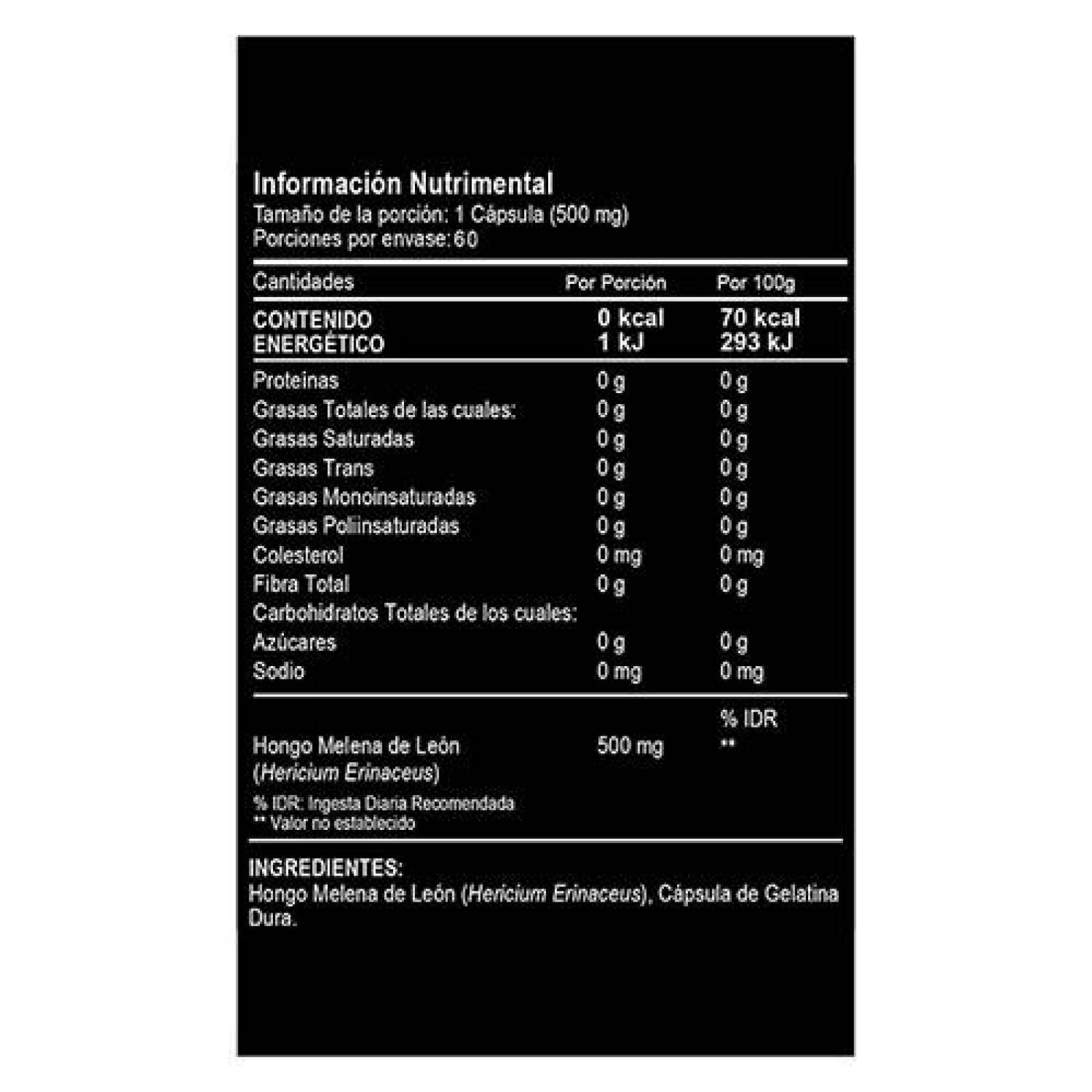Hongo Melena de Leon 60 capsulas Suplemento Nootropico Cerebral de Hongo.