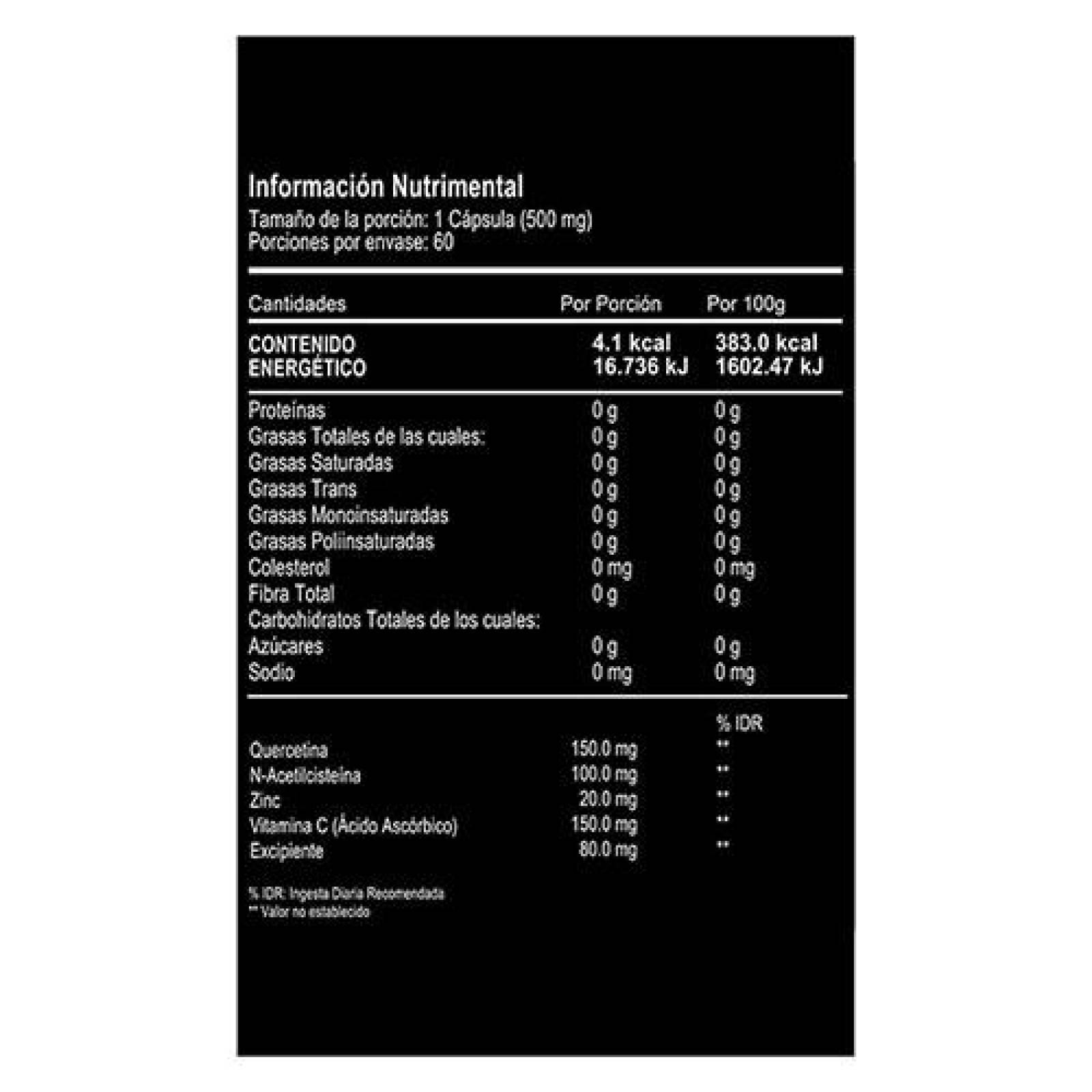 Quercetina + NAC 60 capsulas a base de Quercetina, NAC, Zinc y Vitamina C