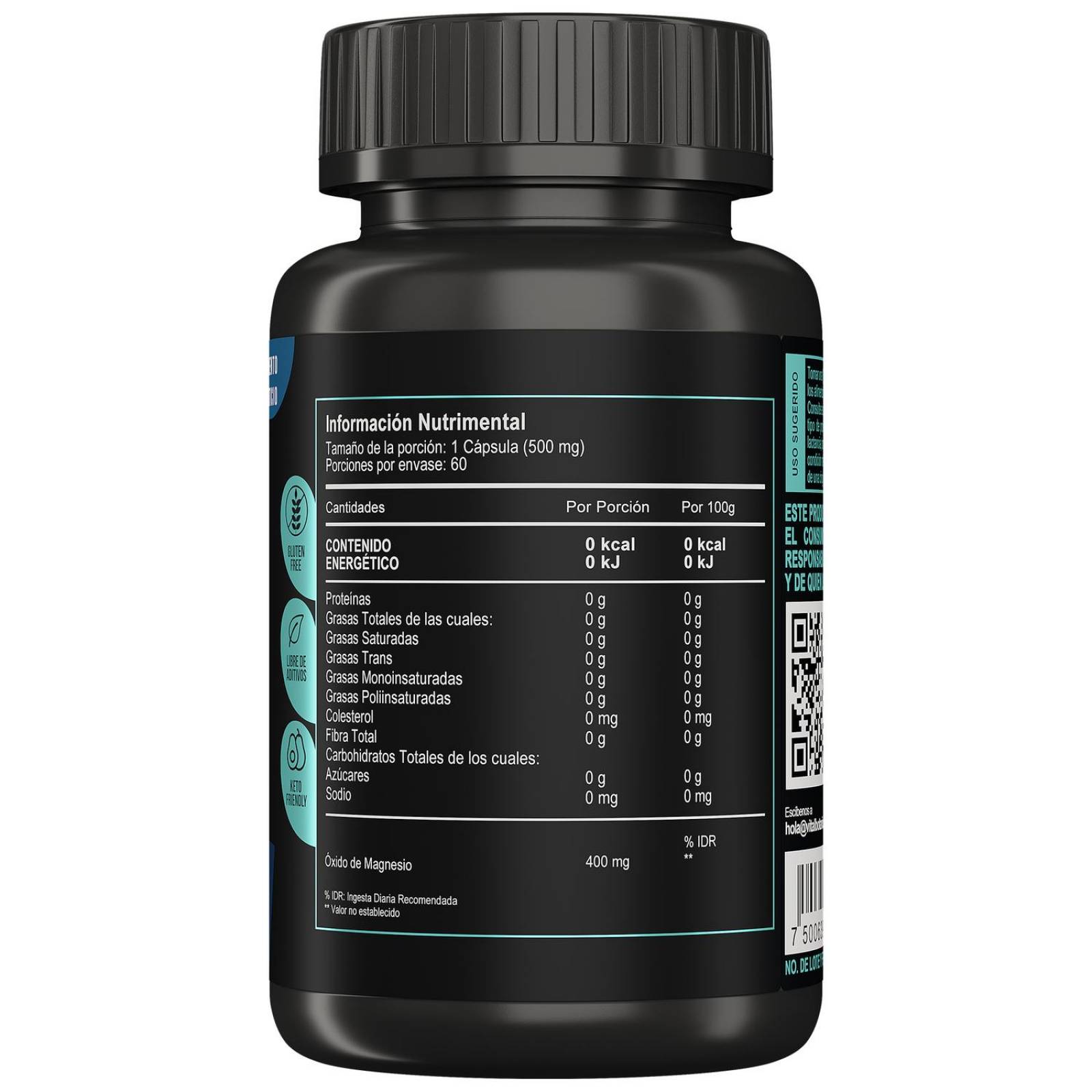 Magnesio 60 caps Formulado con Oxido de Magnesio 100% Natural. 