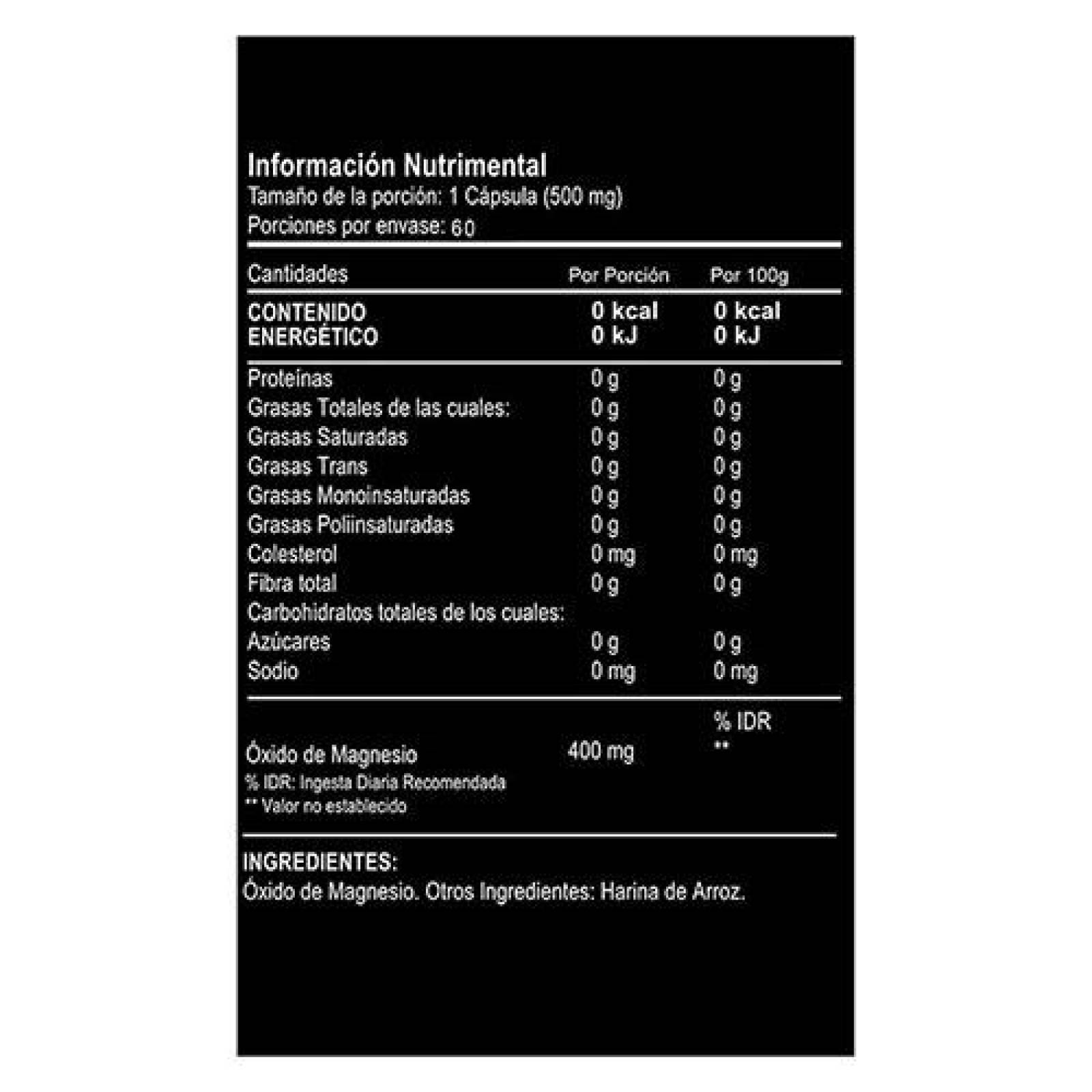 Magnesio 60 caps Formulado con Oxido de Magnesio 100% Natural. 