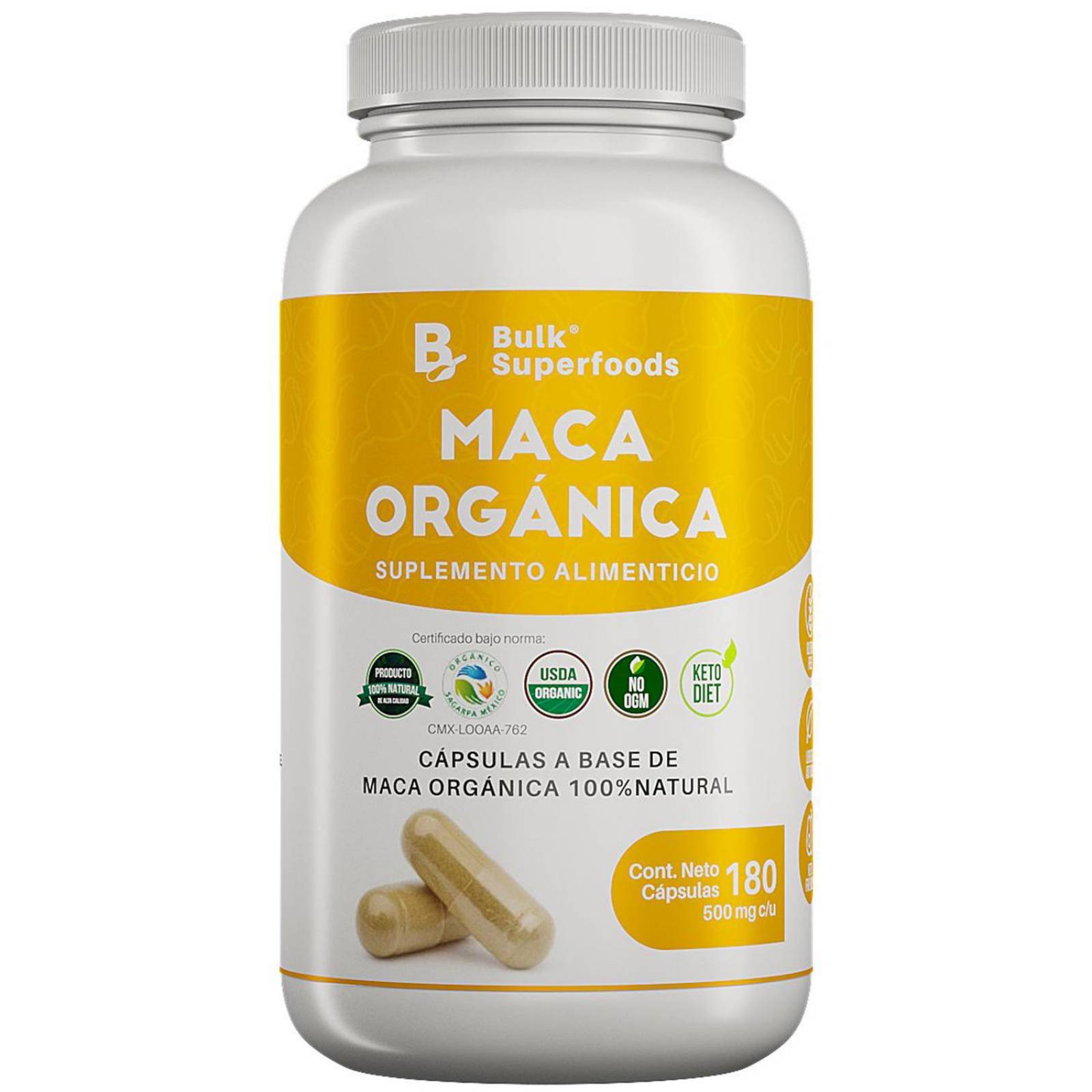 Suplementos Alimenticios a Base de Maca Oganica 100% Natural 180 Cápsula- Multivitaminico Hombre M 