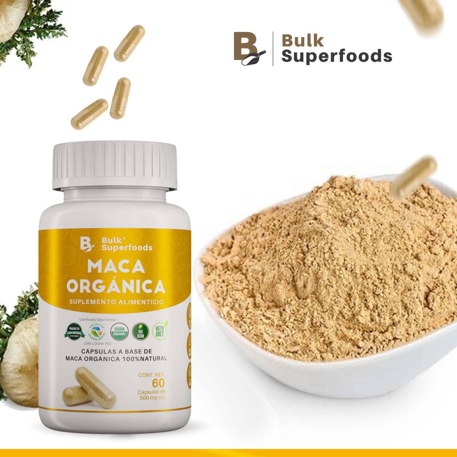Suplementos Alimenticios a Base de Maca Oganica 100% Natural 180 Cápsula- Multivitaminico Hombre M 