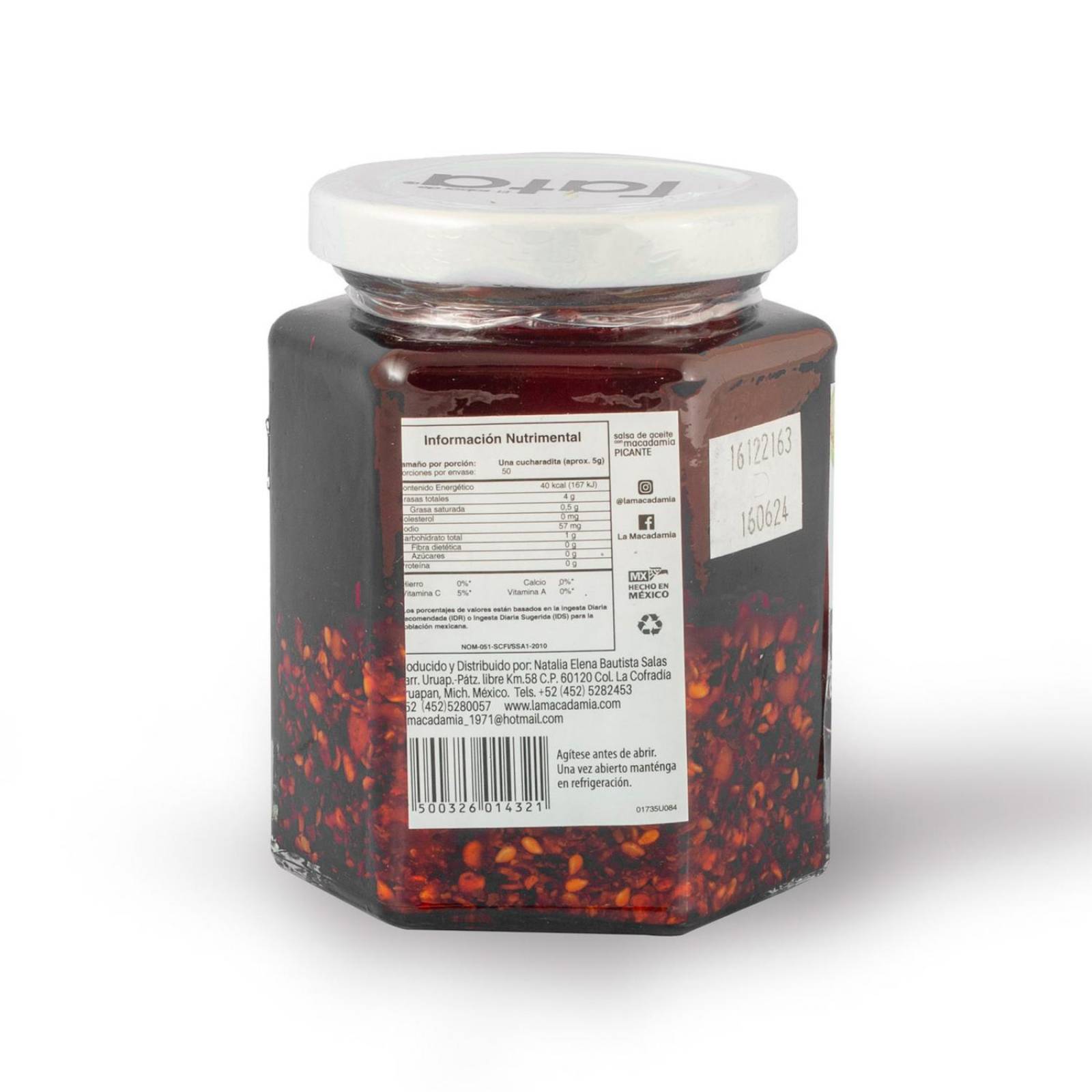 Salsa de Nuez de Macadamia y Chiles 240gr Tradicionales de Nueces de Macadamia en Frascos de picante aceite picante