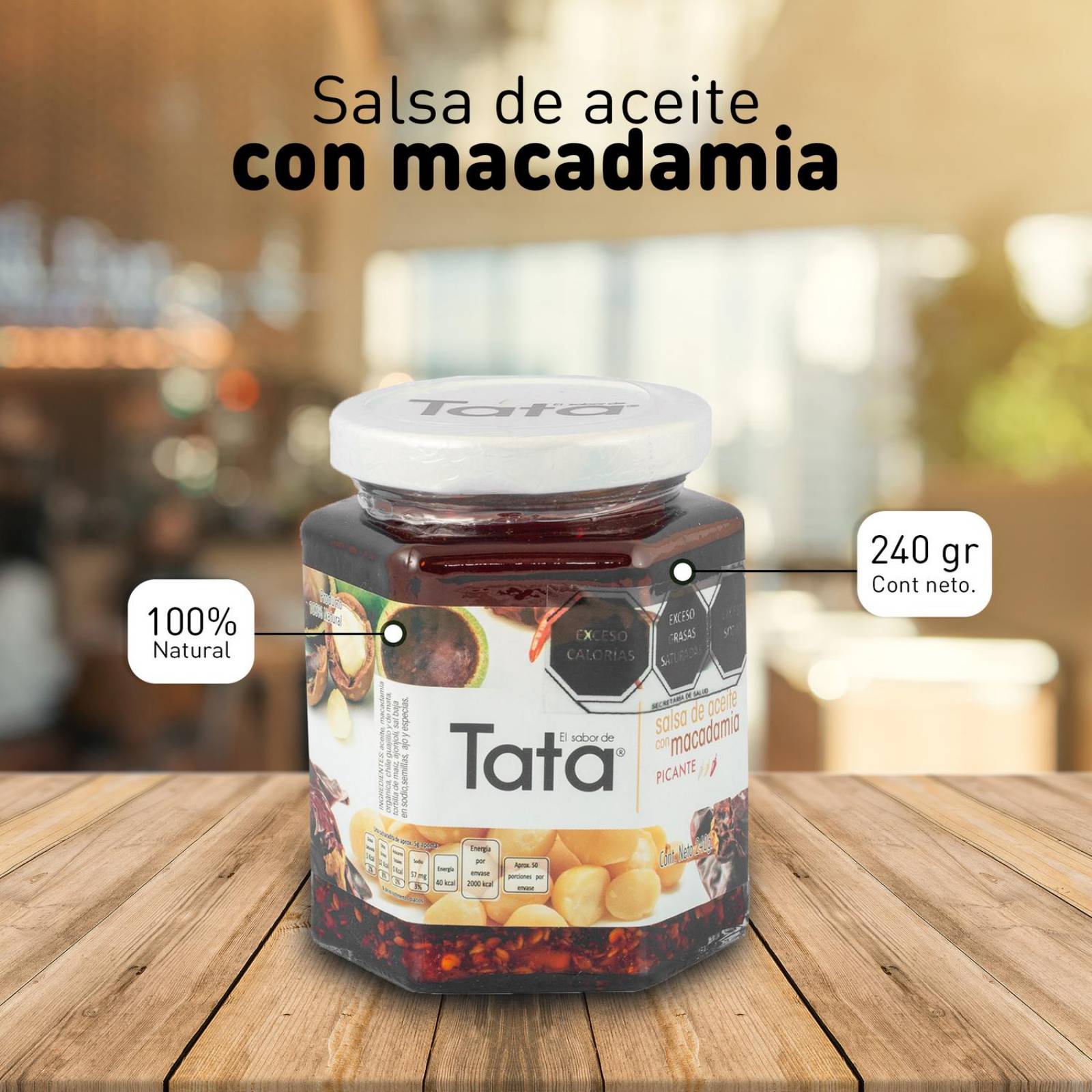 Salsa de Nuez de Macadamia y Chiles 240gr Tradicionales de Nueces de Macadamia en Frascos de picante aceite picante