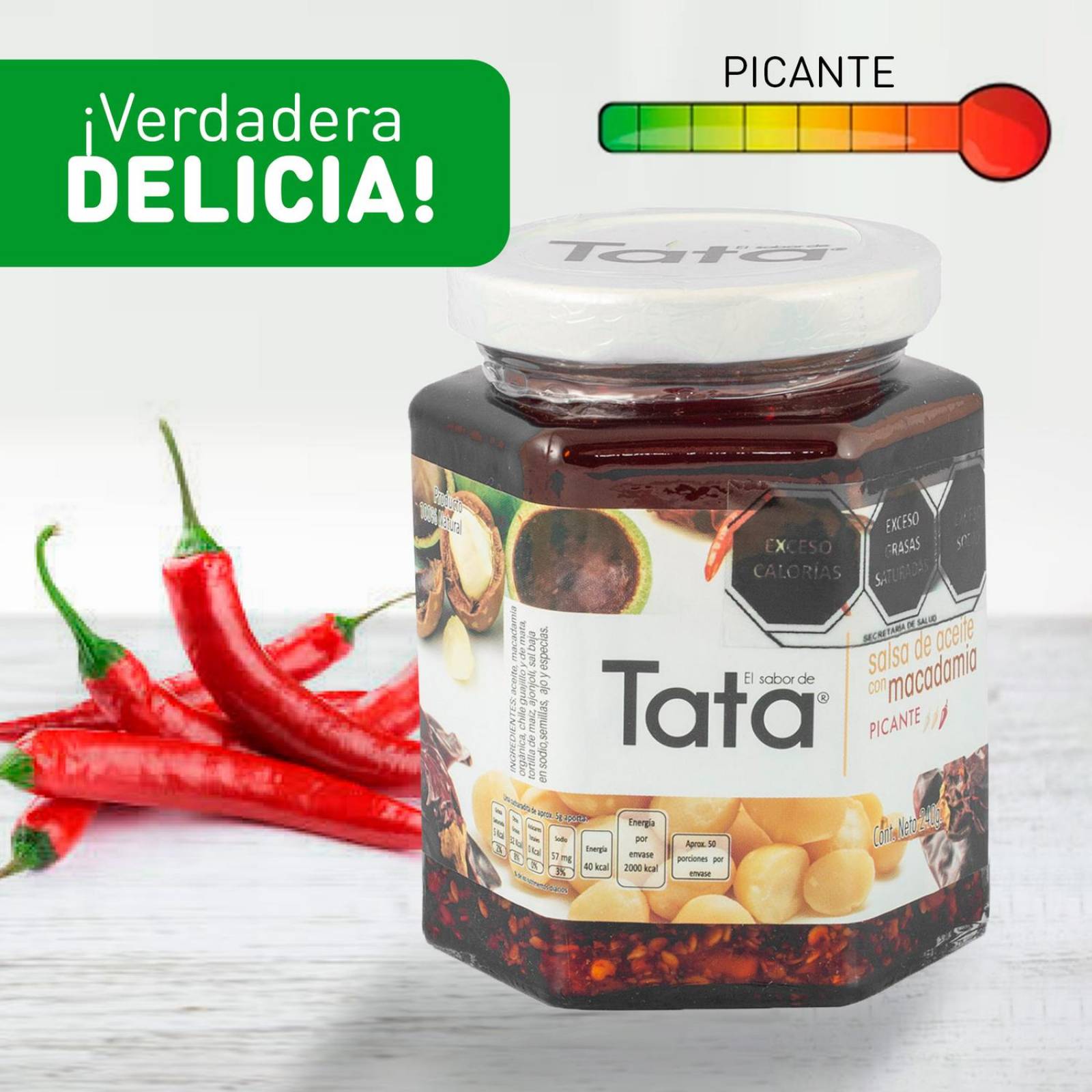 Salsa de Nuez de Macadamia y Chiles 240gr Tradicionales de Nueces de Macadamia en Frascos de picante aceite picante