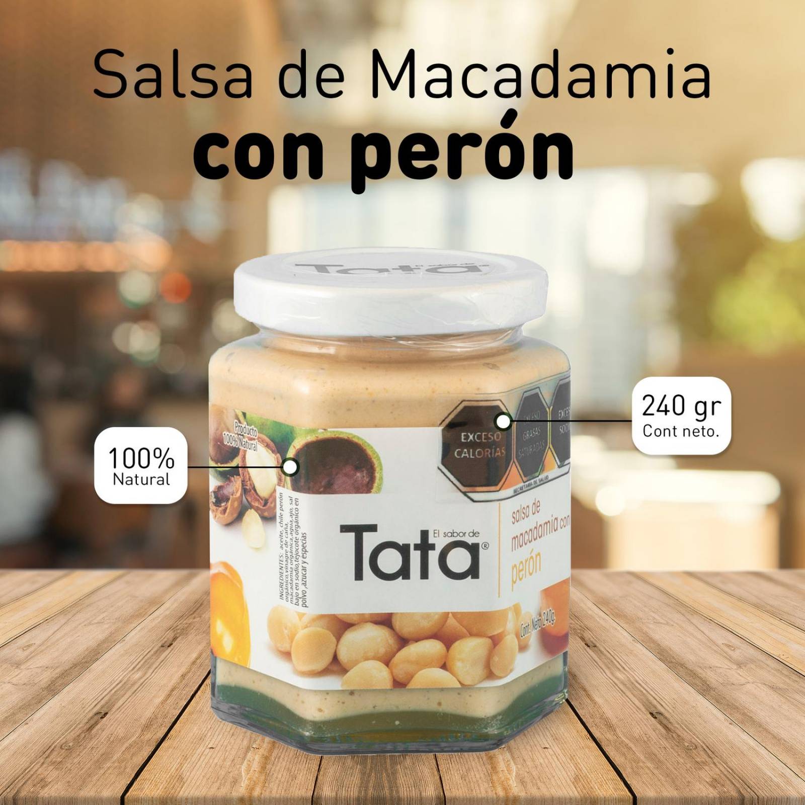 Salsa de Nuez de Macadamia y Chiles 240gr Tradicionales de Nueces de Macadamia en Frascos de Vidrio tata peron peron