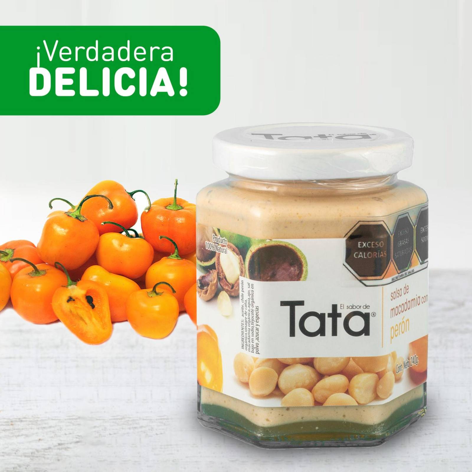 Salsa de Nuez de Macadamia y Chiles 240gr Tradicionales de Nueces de Macadamia en Frascos de Vidrio tata peron peron