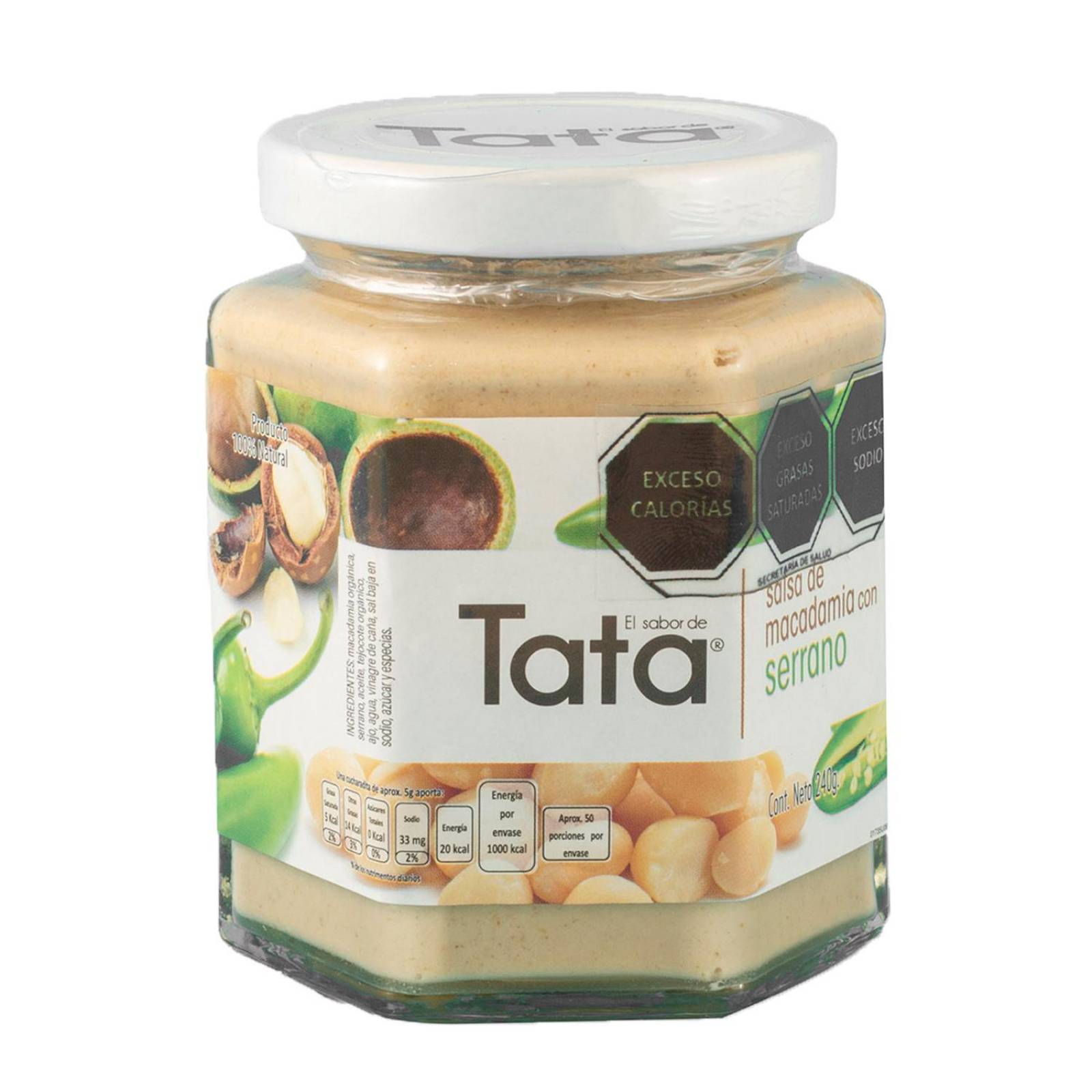 Salsa de Nuez de Macadamia y Chiles 240gr Tradicionales de Nueces de Macadamia en Frascos de Vidrio tata serrano serrano