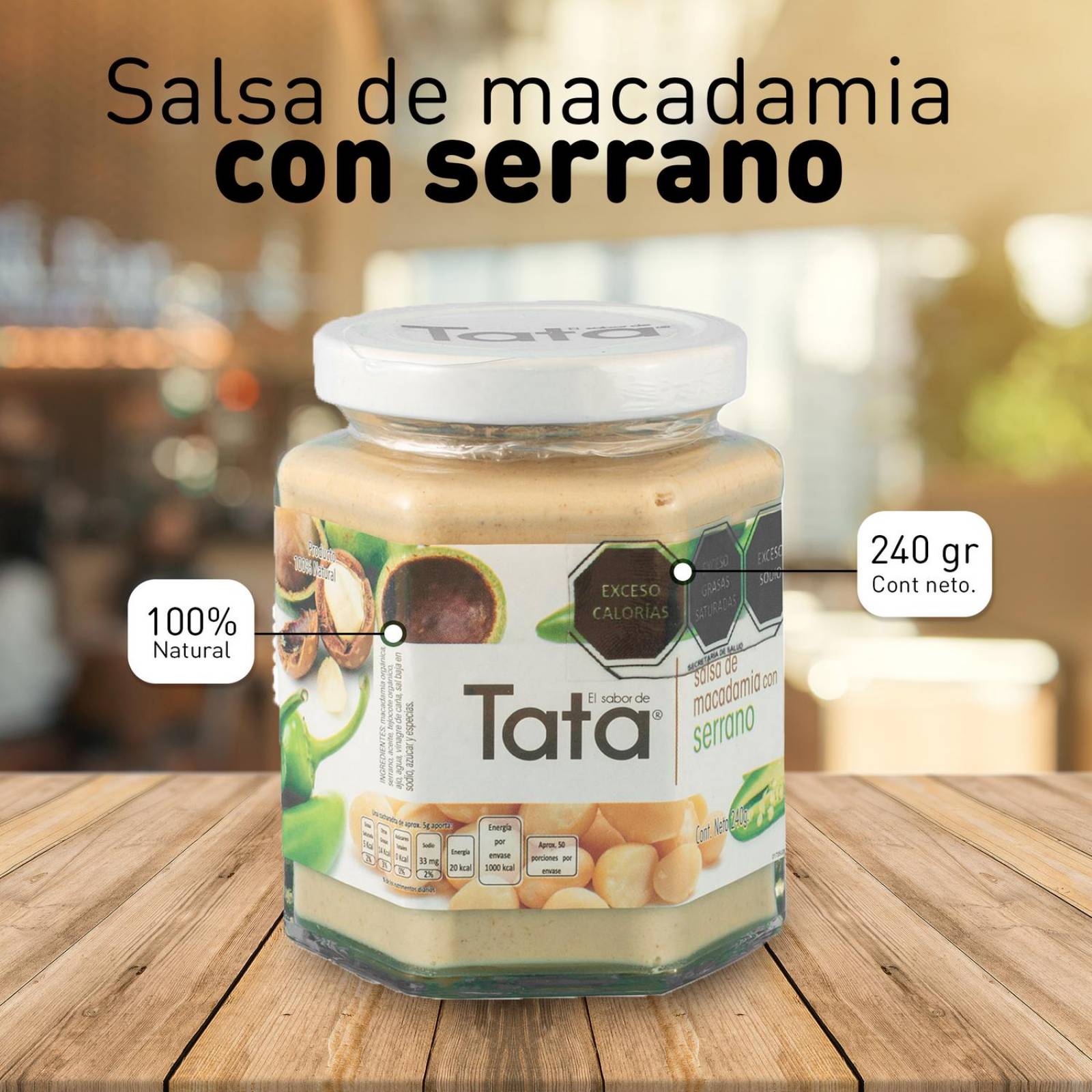 Salsa de Nuez de Macadamia y Chiles 240gr Tradicionales de Nueces de Macadamia en Frascos de Vidrio tata serrano serrano