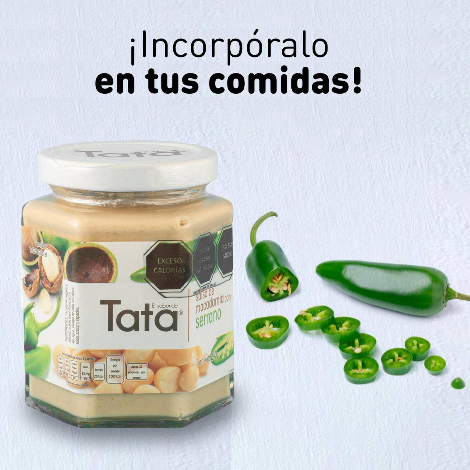 Salsa de Nuez de Macadamia y Chiles 240gr Tradicionales de Nueces de Macadamia en Frascos de Vidrio tata serrano serrano