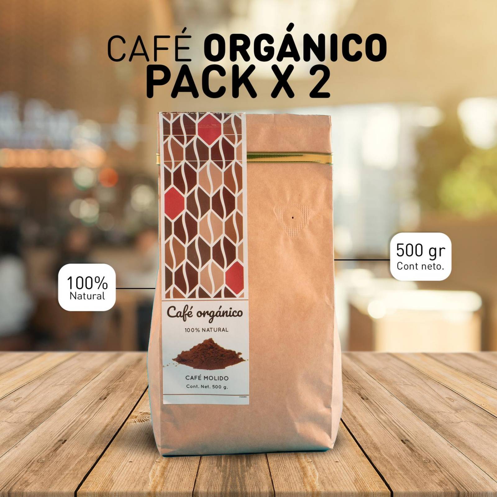 Cafe Orgánico Molido - Perfecto para Cafetera Pack x2 de 500 gr 