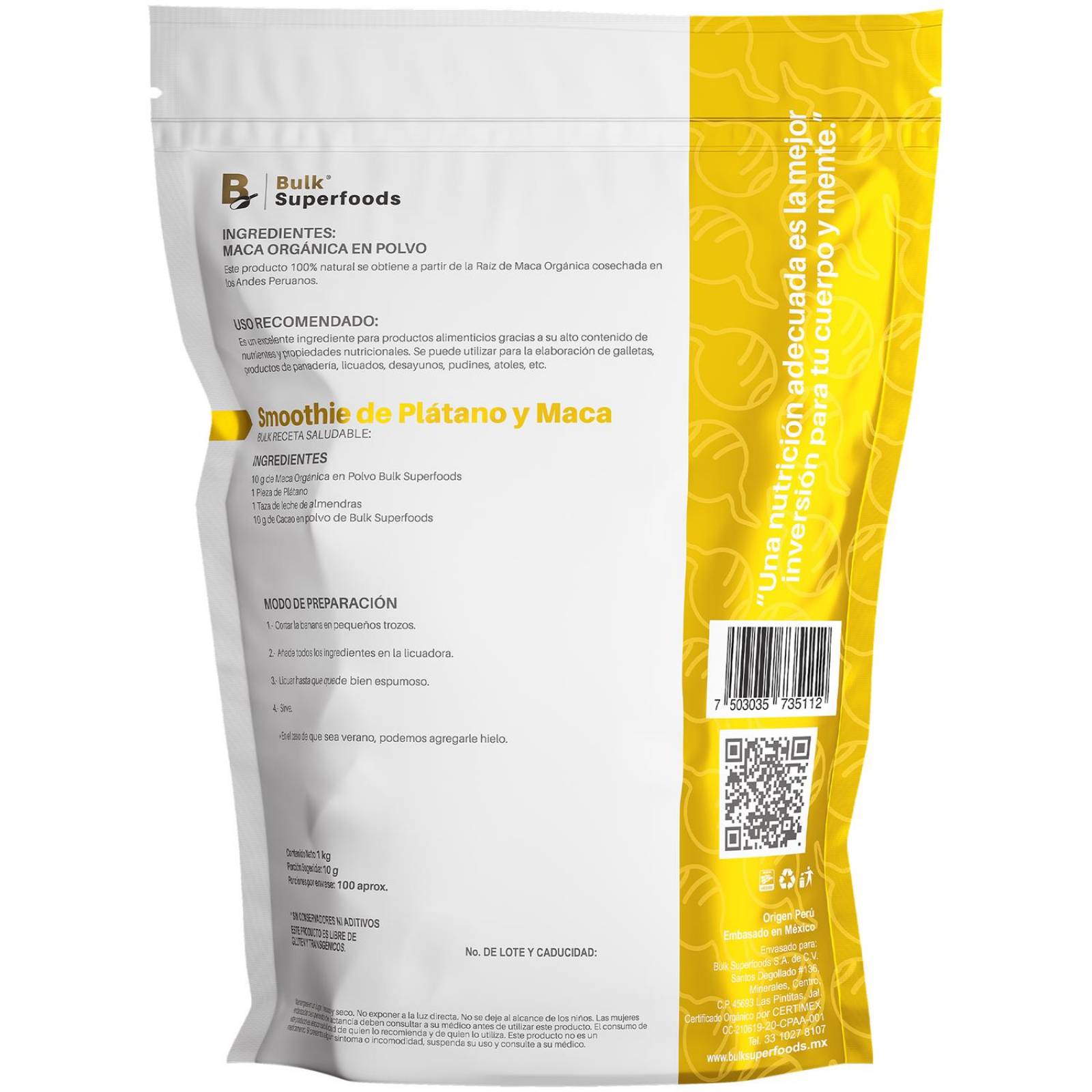 Maca Orgánica | Maca Amarilla en Polvo |1kg| Maca Peruana 100% Orgánico Natural Organic Maca Powder. 