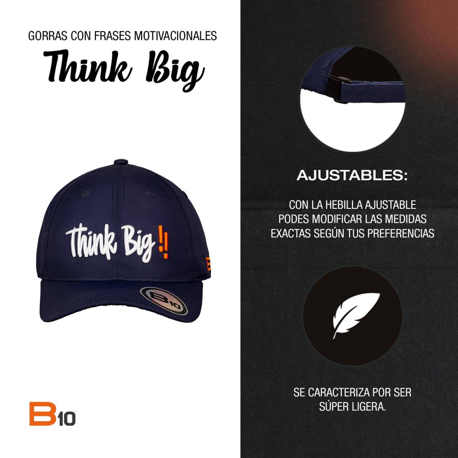 Gorras Unisex B10 Gorras Deportivas Con Bolsillo Secreto Ideales para Golf Think Big-A Azul unitalla