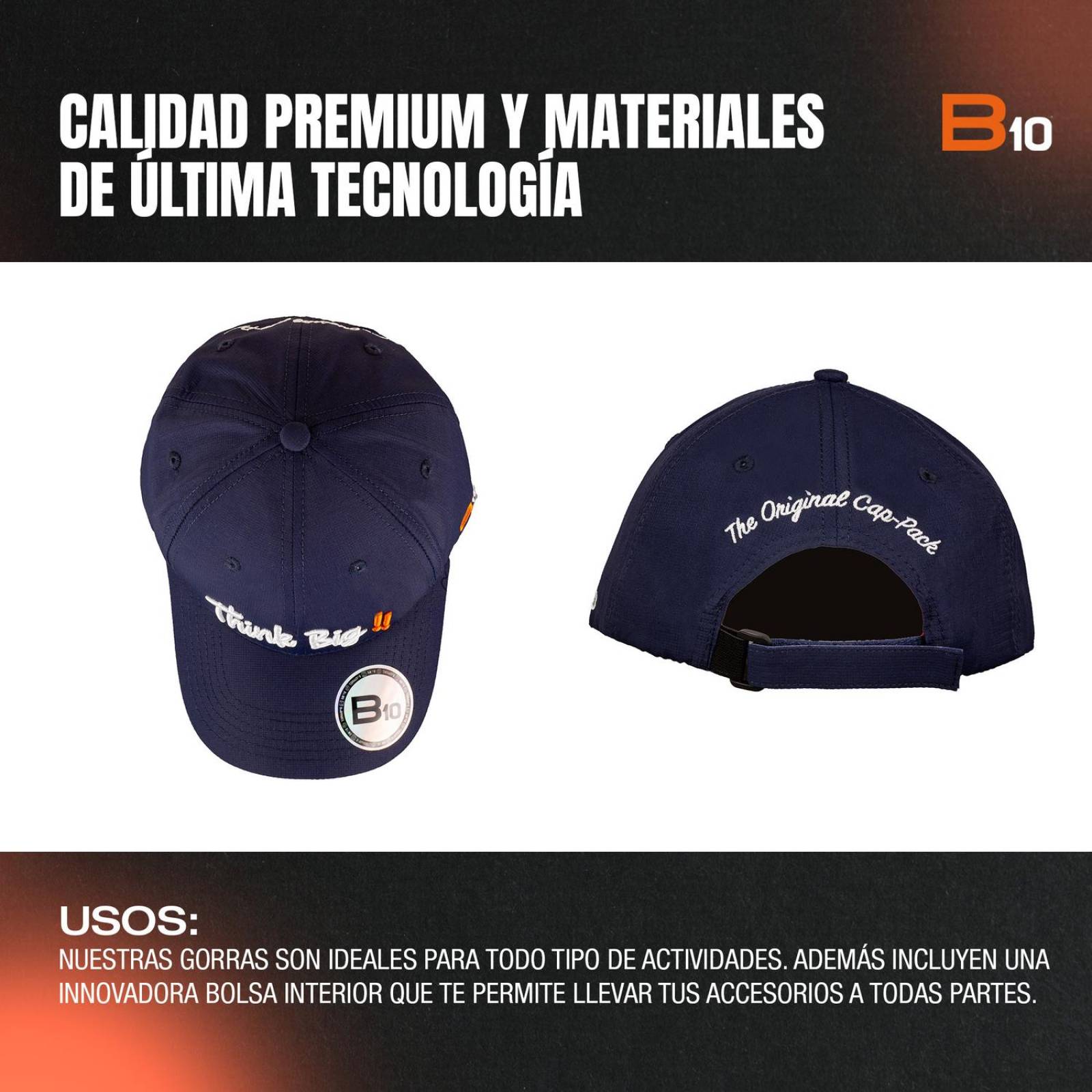 Gorras Unisex B10 Gorras Deportivas Con Bolsillo Secreto Ideales para Golf Think Big-A Azul unitalla