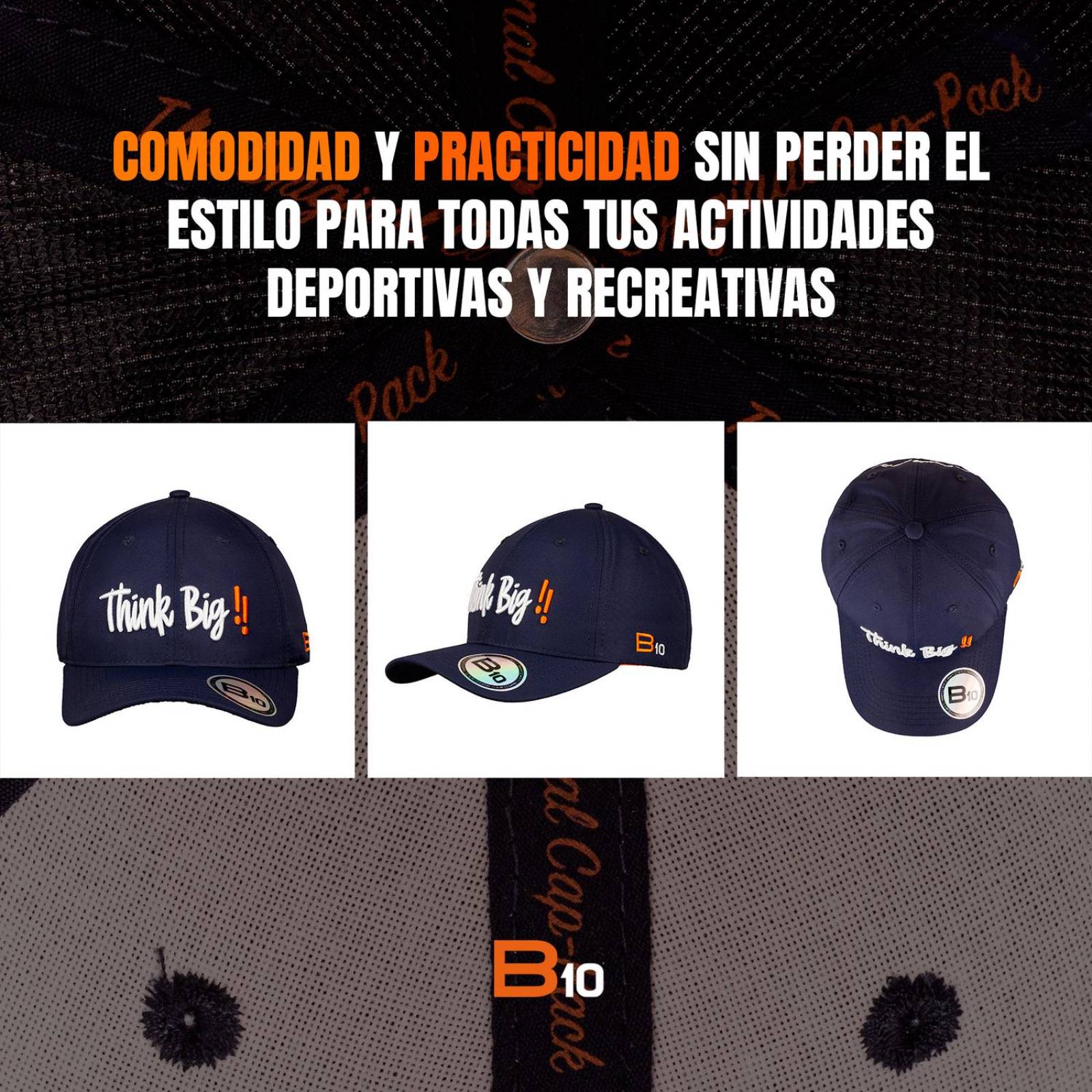 Gorras Unisex B10 Gorras Deportivas Con Bolsillo Secreto Ideales para Golf Think Big-A Azul unitalla