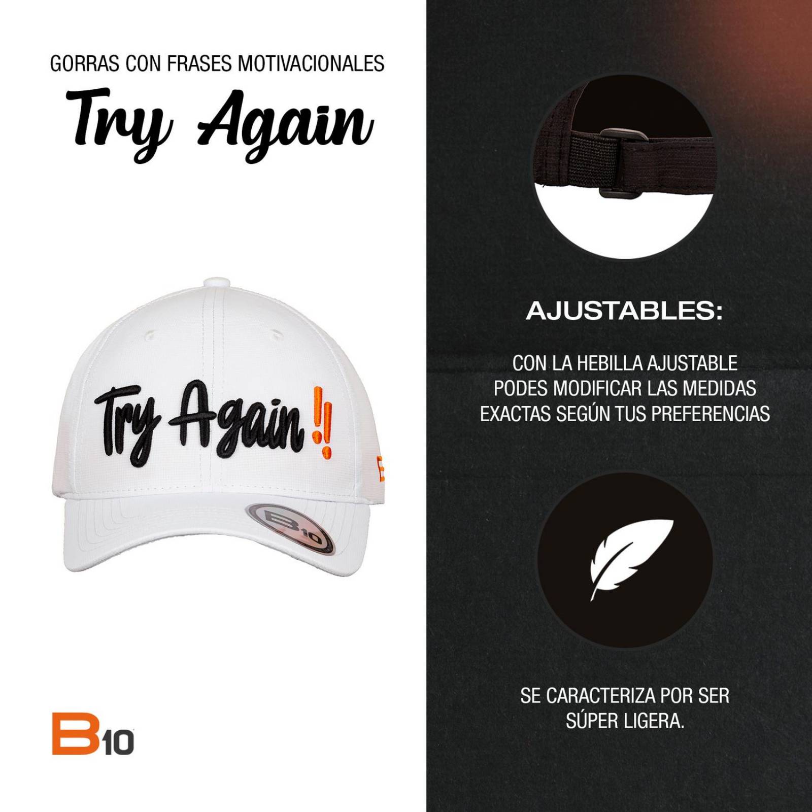 Gorras Unisex B10 Gorras Deportivas Con Bolsillo Secreto Ideales para Golf unitalla Blanco Try Again