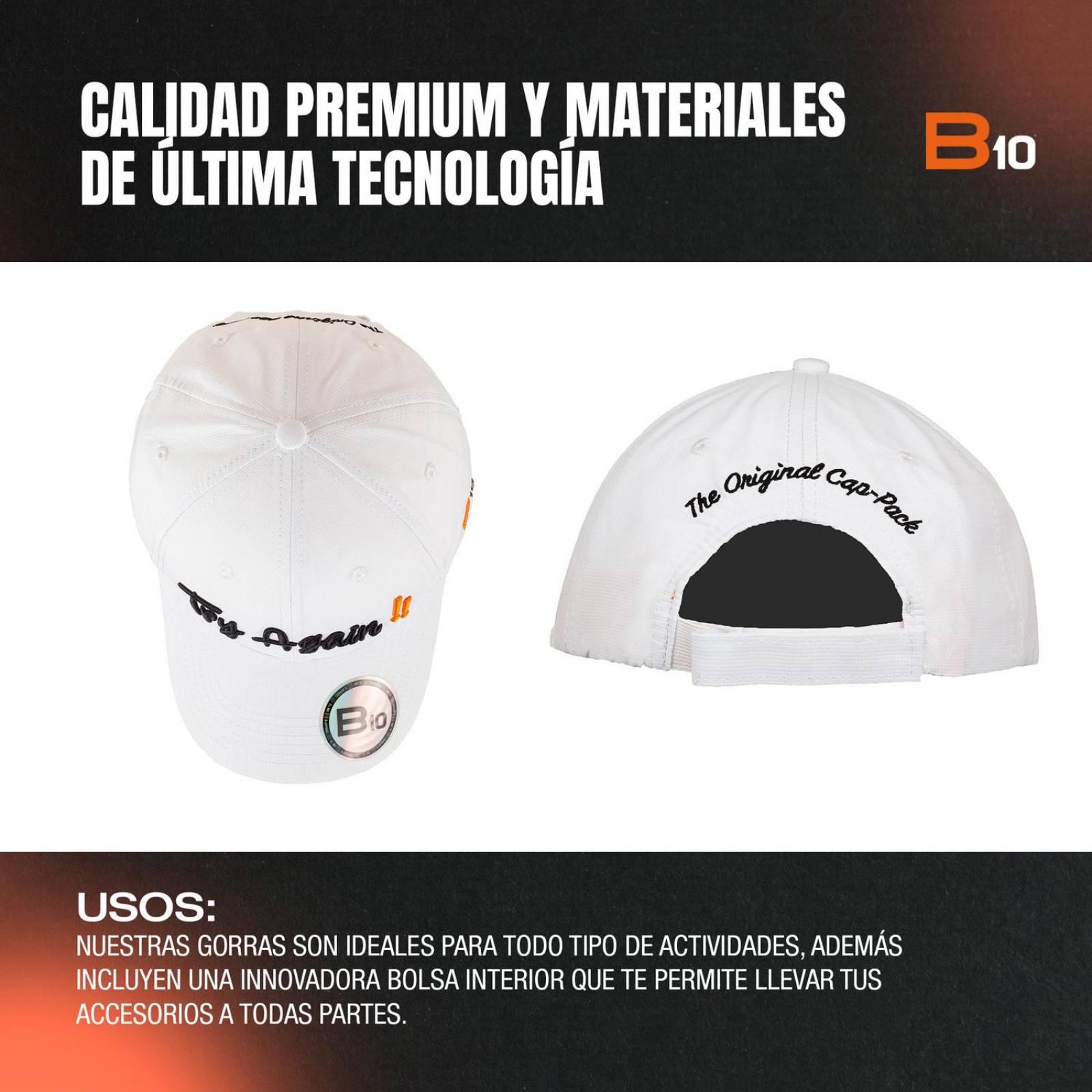 Gorras Unisex B10 Gorras Deportivas Con Bolsillo Secreto Ideales para Golf unitalla Blanco Try Again