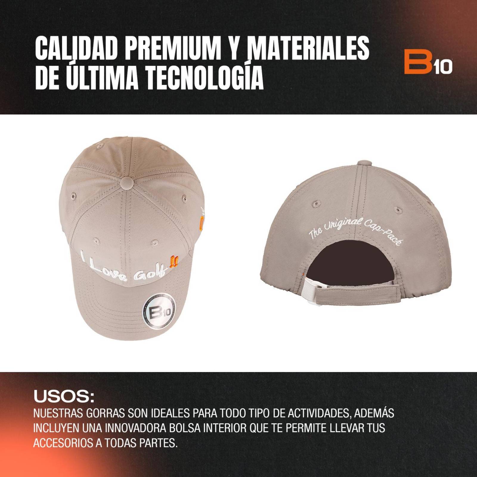 Gorras Unisex B10 Gorras Deportivas Con Bolsillo Secreto Ideales para Golf Golf-G unitalla Gris