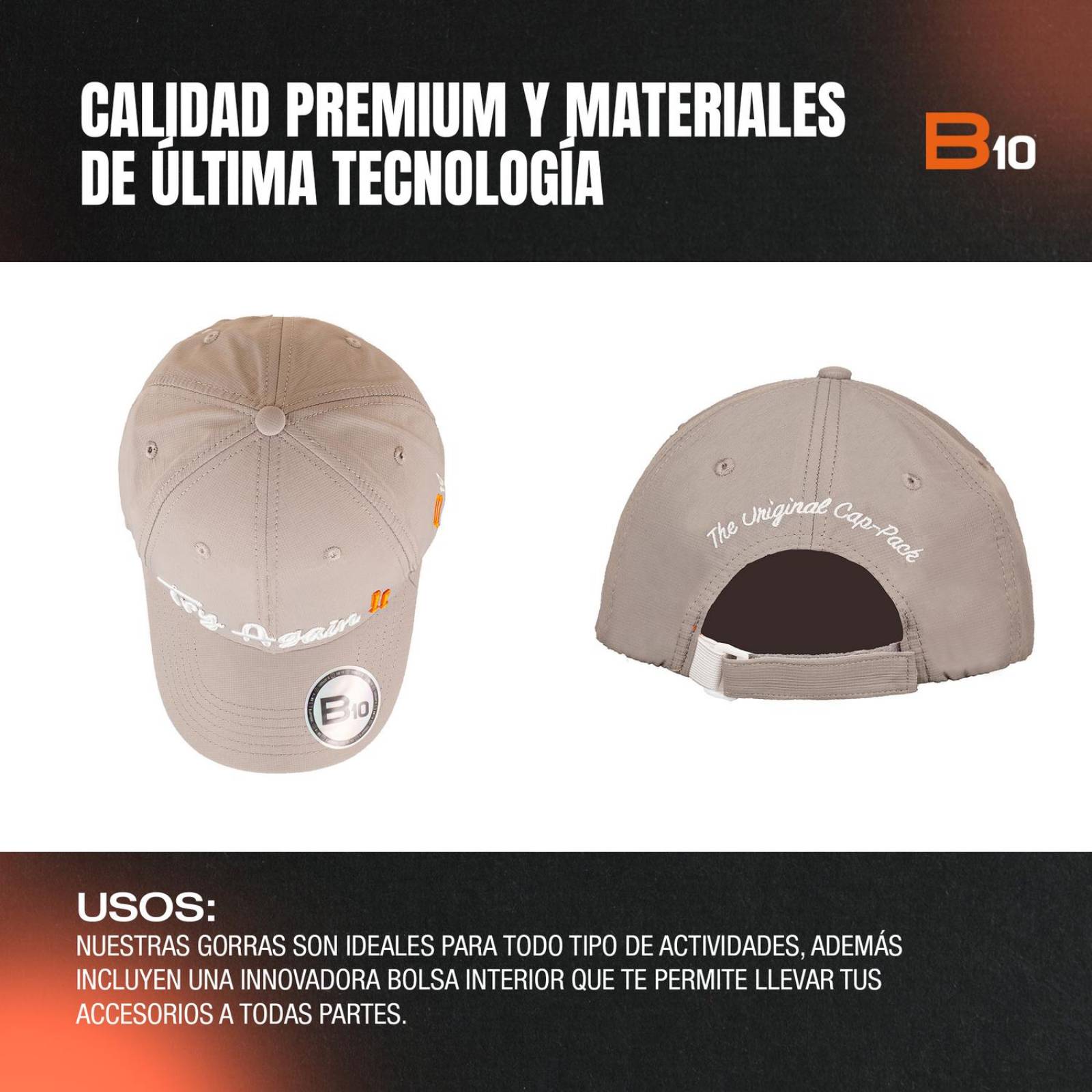 Gorras Unisex B10 Gorras Deportivas Con Bolsillo Secreto Ideales para Golf Try Again-G unitalla Gris