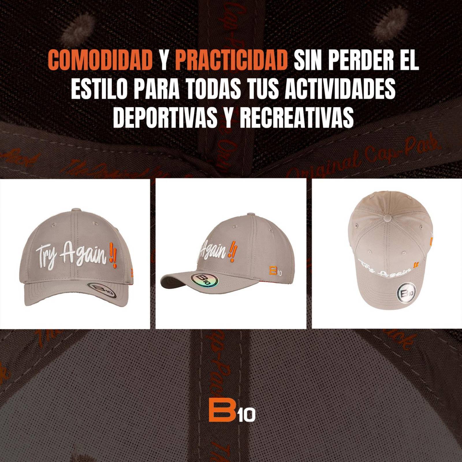 Gorras Unisex B10 Gorras Deportivas Con Bolsillo Secreto Ideales para Golf Try Again-G unitalla Gris