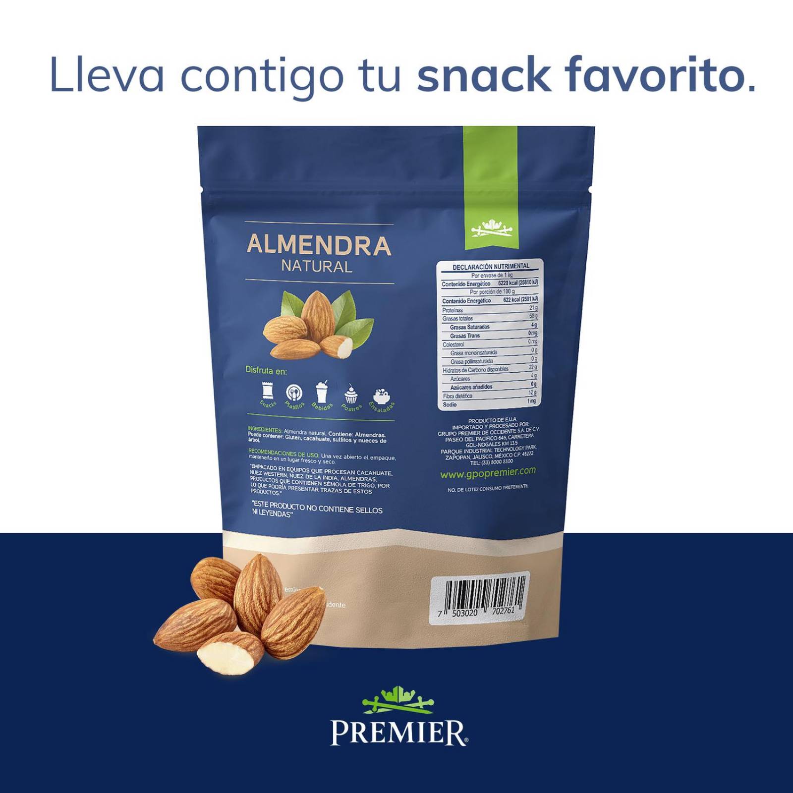 Almendras Enteras 1kg | PREMIER | Frutos Secos 100% Natural 