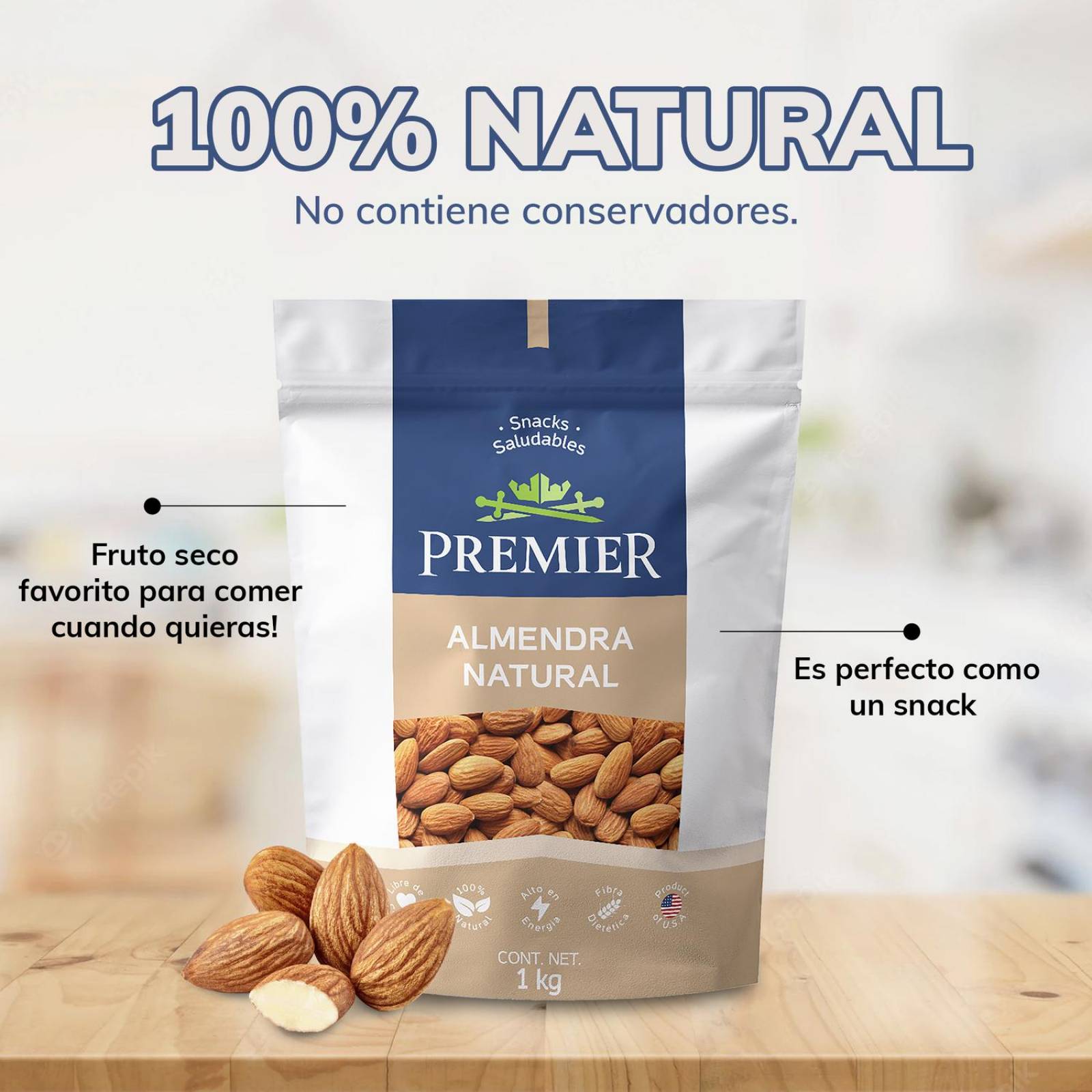 Almendras Enteras 1kg | PREMIER | Frutos Secos 100% Natural 