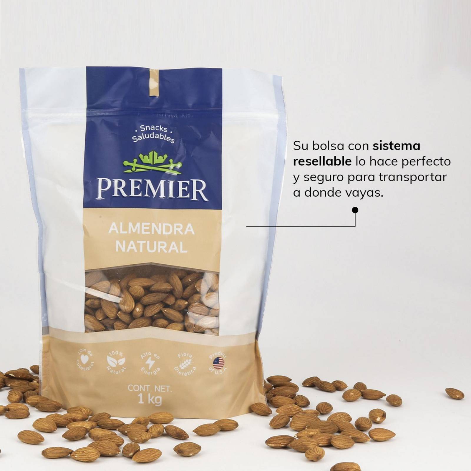 Almendras Enteras 1kg | PREMIER | Frutos Secos 100% Natural 