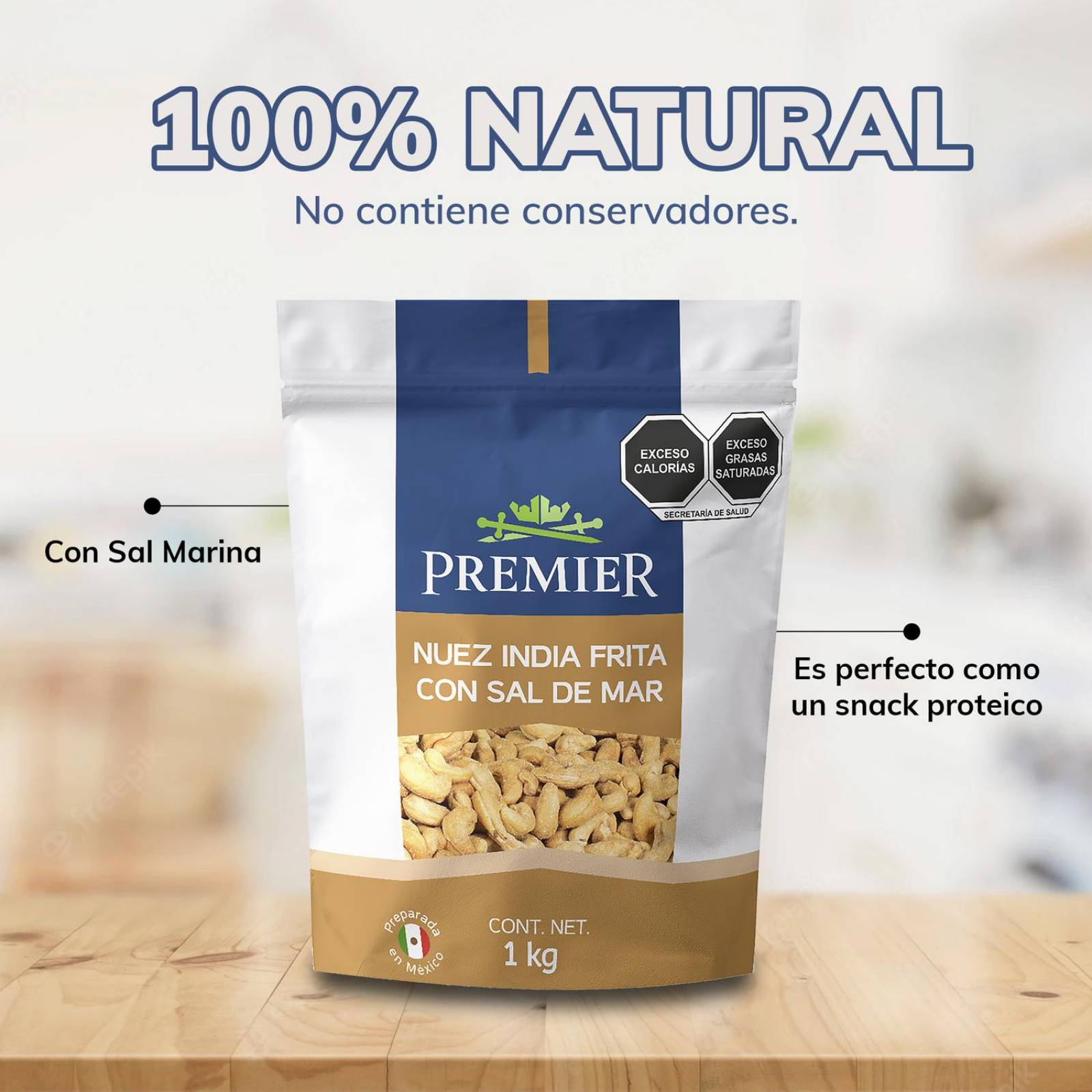 Nuez de la India Frita con Sal Marina 1kg | PREMIER | Snacks 